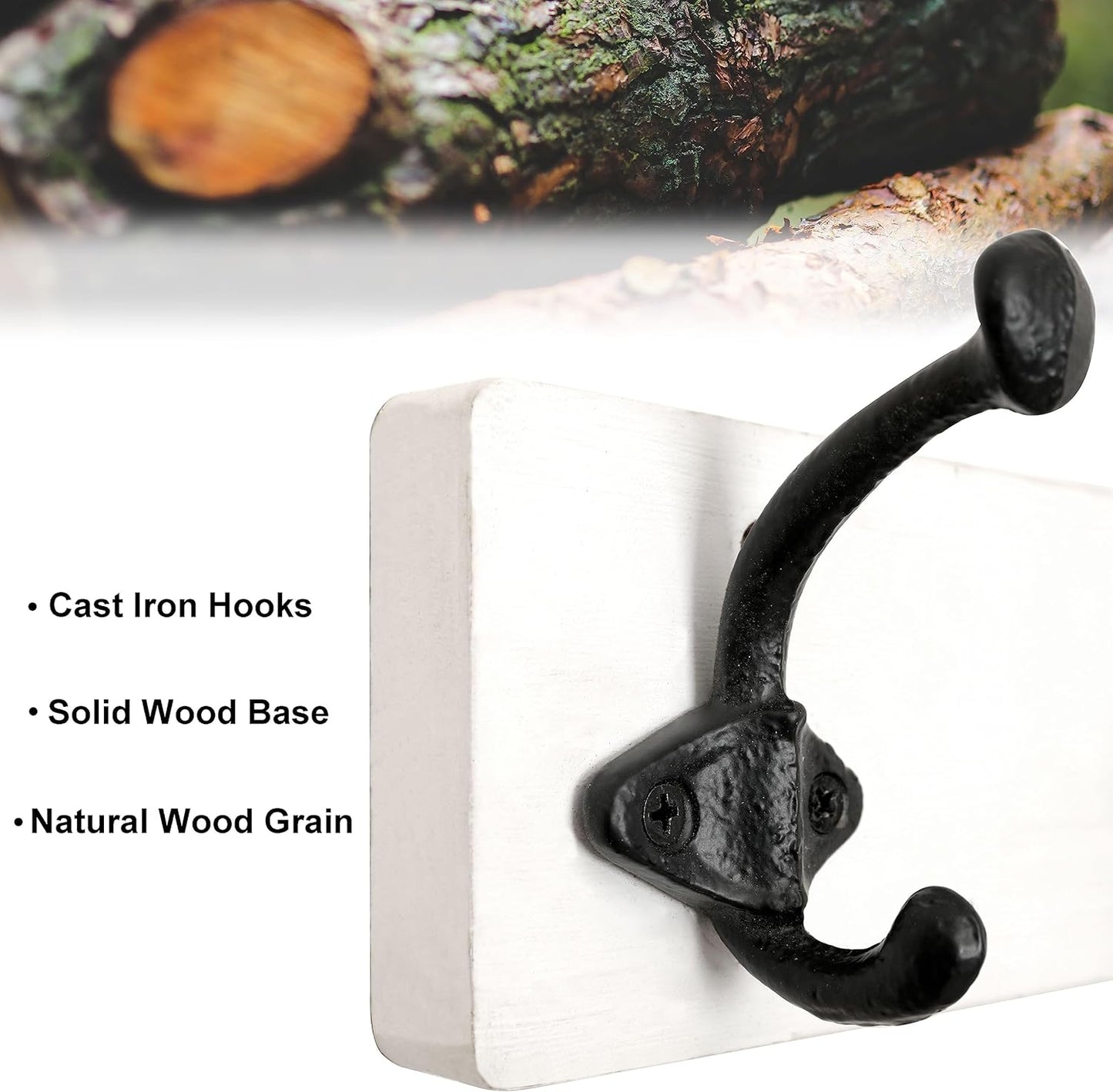 WEBI Rustic Coat Rack Wall Mount,5 Cast Iron Coat Hooks Wall Mounted,Heavy Duty Antique Vintage Hooks for Hanging Coats,Jacket,Clothes,Black on White,2 Packs