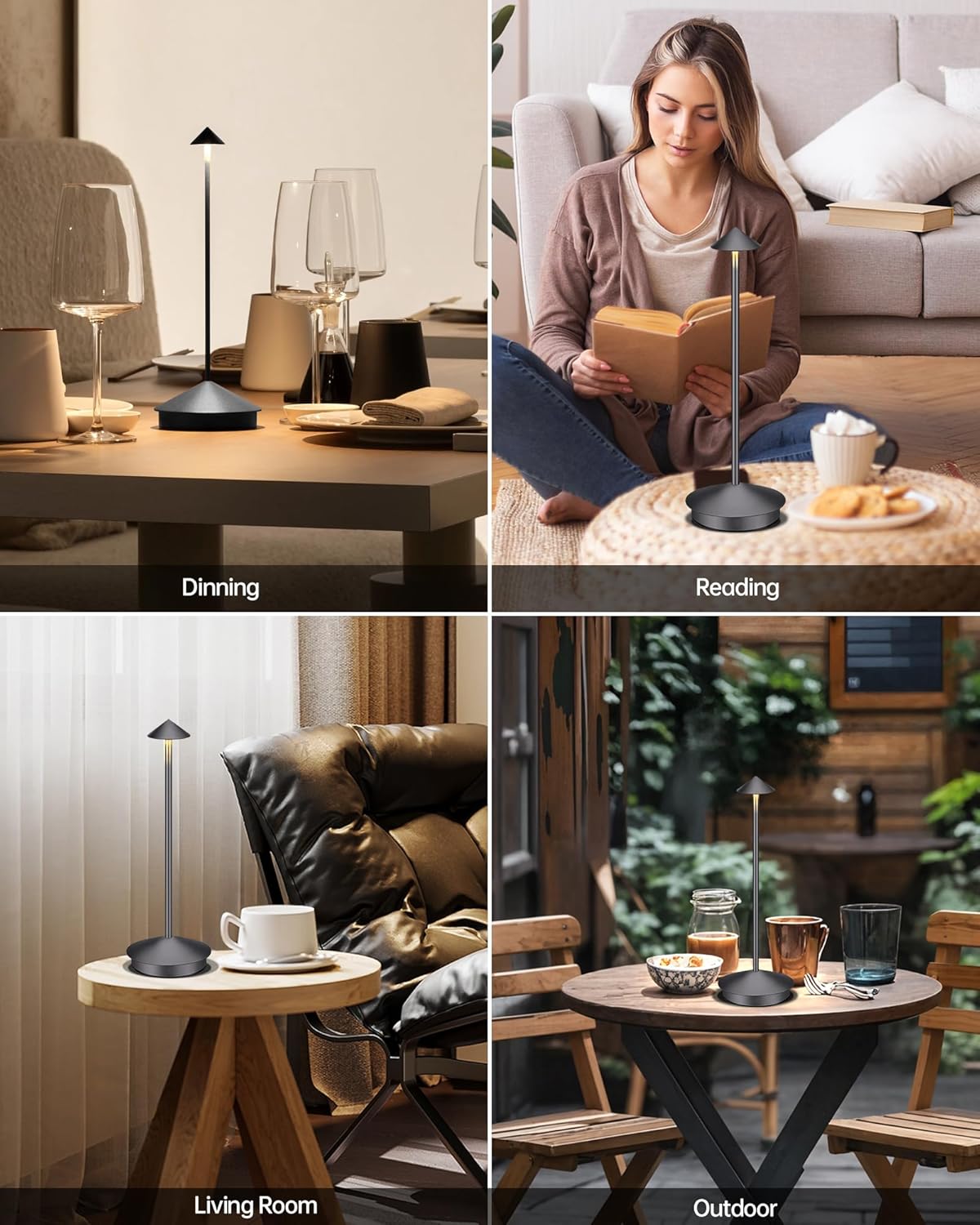 Portable Led Cordless Lamp Table Light 2 Pack, Rechargeable 6000mAh Battery Outdoor Table Lamp for Dinning Restaurant Patio Bedroom Camping, IP54 Waterproof, Dimmable