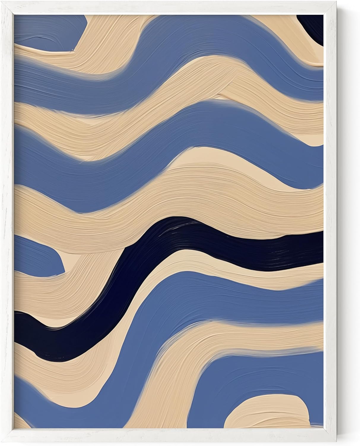 HAUS AND HUES Modern Abstract Wall Art - Blue and Green Living Room Art, Modern Artwork for Walls, Minimalist Picture for Living Room(Blue Abstract Pattern 4, White Frame, 12x16)