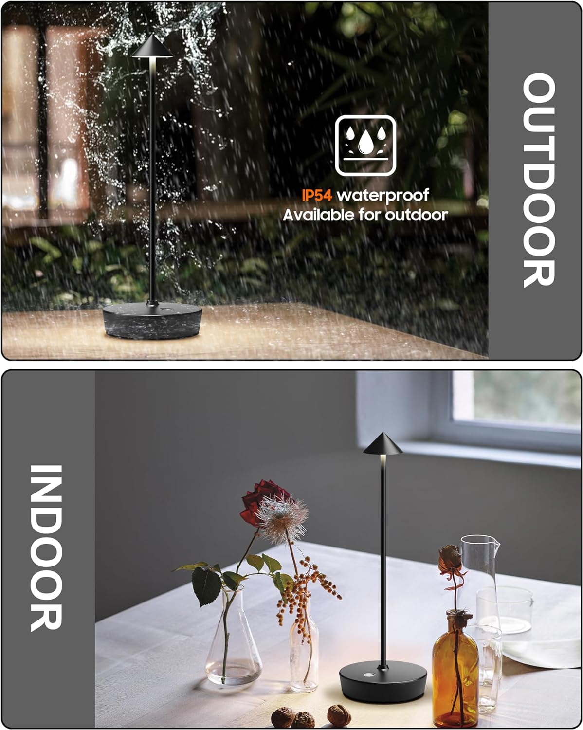 Cordless Table Lamps Rechargeable, 6000mAh Battery Operated LED Desk Lamp Outdoor Waterproof Portable Touch Dimmable Table Light for Patio Restaurant Dining Home Set of 2 Black