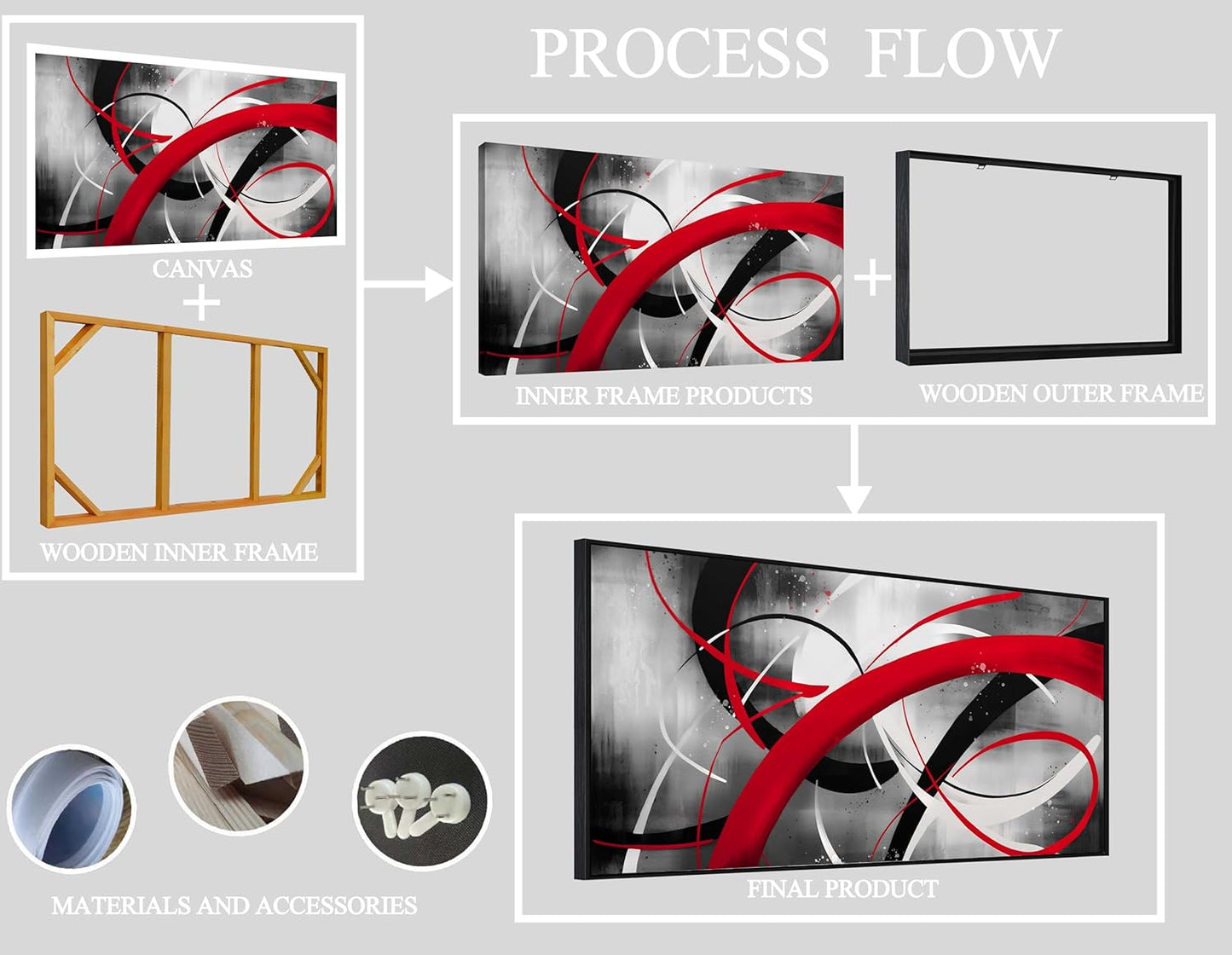 Abstract Wall Art for Living Room, Black White and Red Line Canvas Wall-Decor for Bedroom, Large Size 29x59 Inches Framed