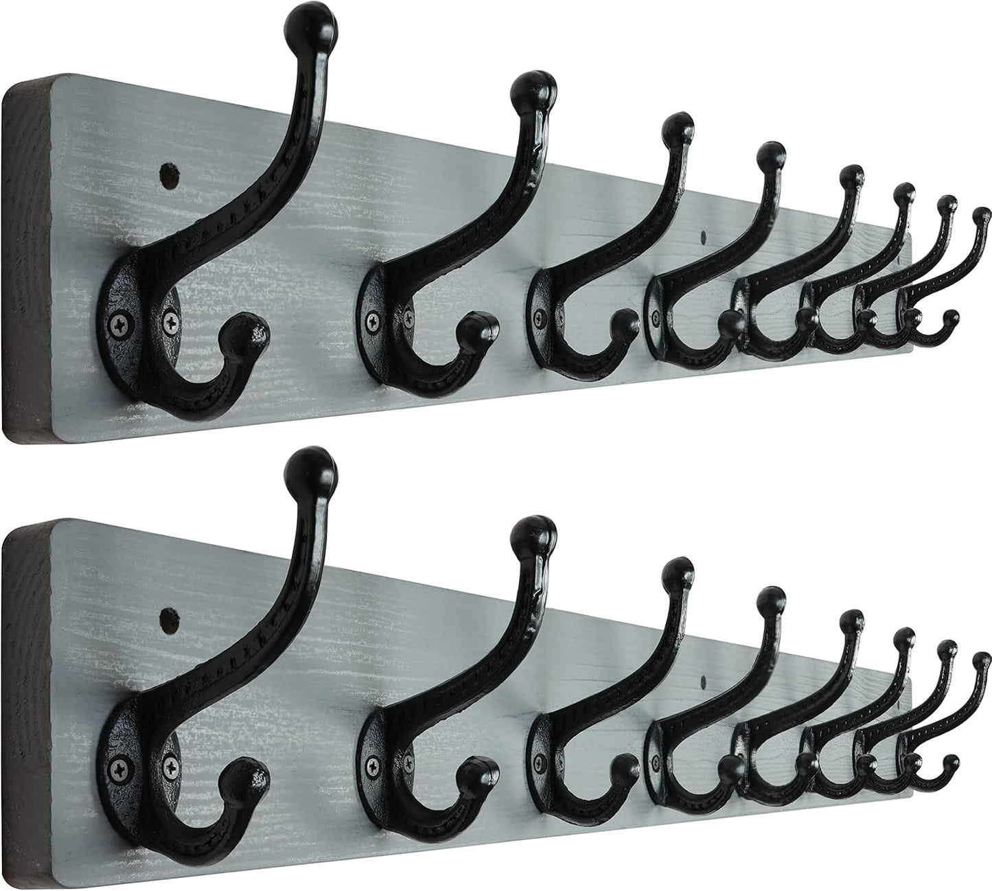 WEBI Rustic Coat Rack Wall Mount,35.43" Long 8 Cast Iron Coat Hooks Wall Mounted,Heavy Duty Wall Coat Hanger Hooks for Hanging Coats,Clothes,Grey,2 Packs