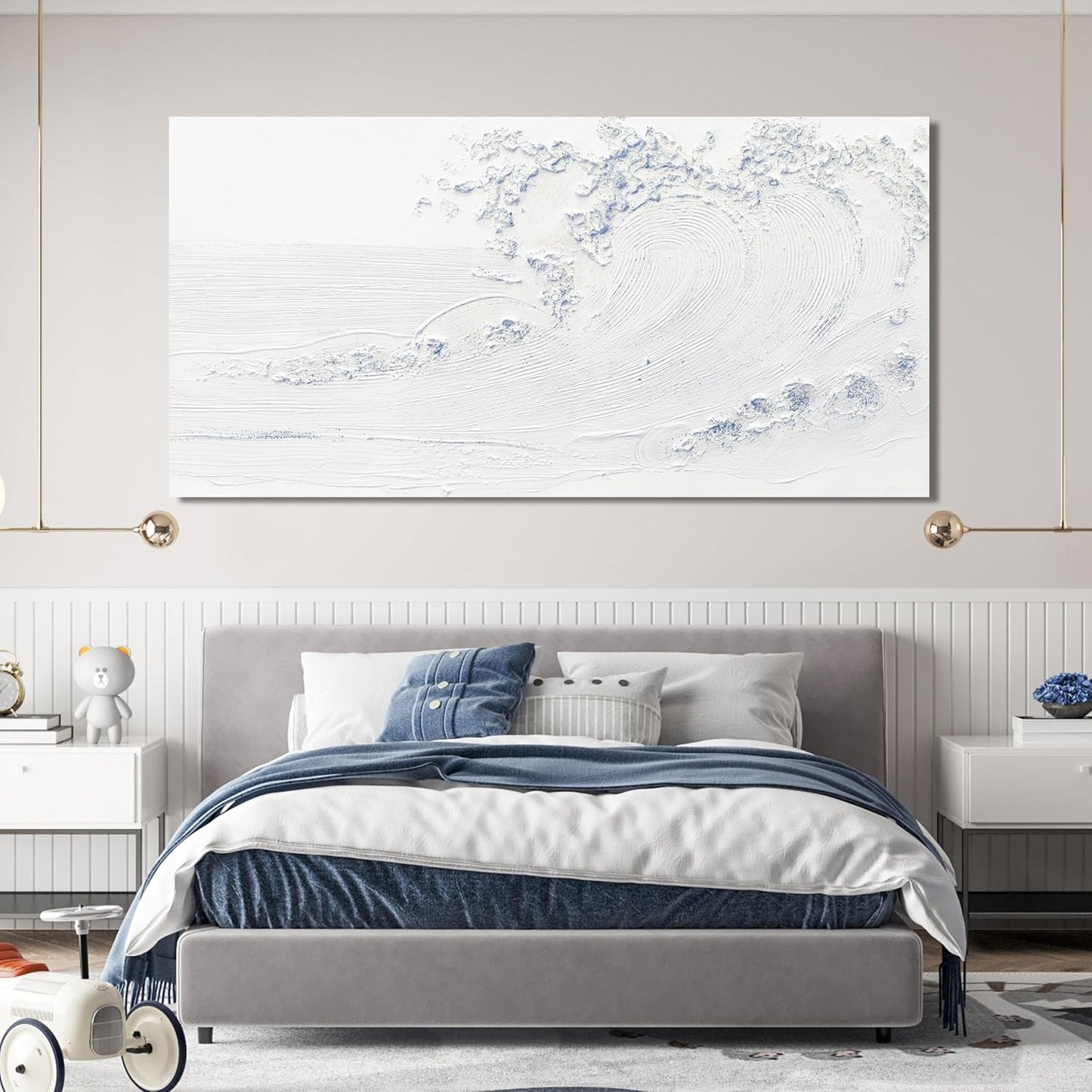 Canvas Wall Art Decor Large Wall Art Pictures for Living Room Landscape Coastal Wall Art Decor Wave Artwork for Walls White Blue Wave Wall Art Prints Art Work for Home Office Room Wall Decor 29"x58"