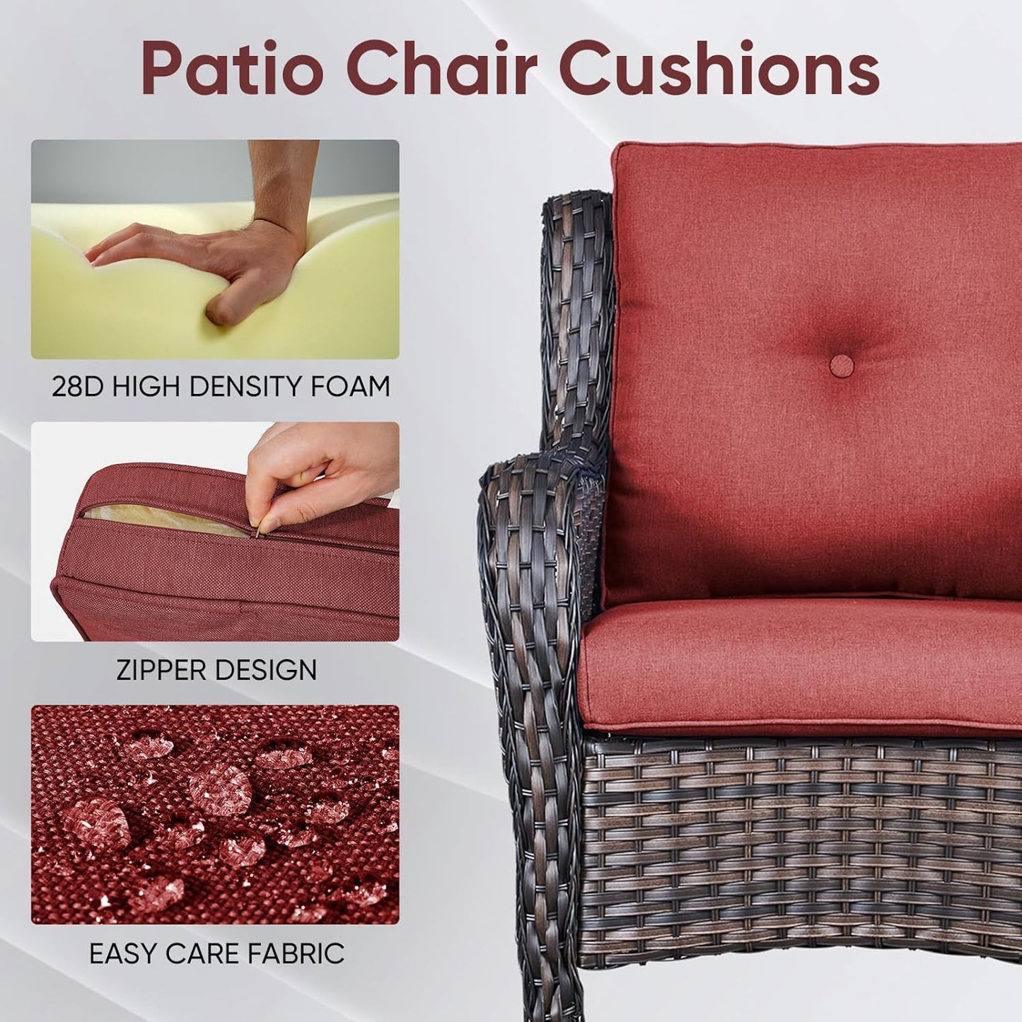 10-Piece Outdoor Patio Cushion Set - Fade & Water Resistant with Removable Olefin Cover, 22x24x4 Inch Memory Foam Cushions for Wicker Sectional Sofa – Red/Buckle