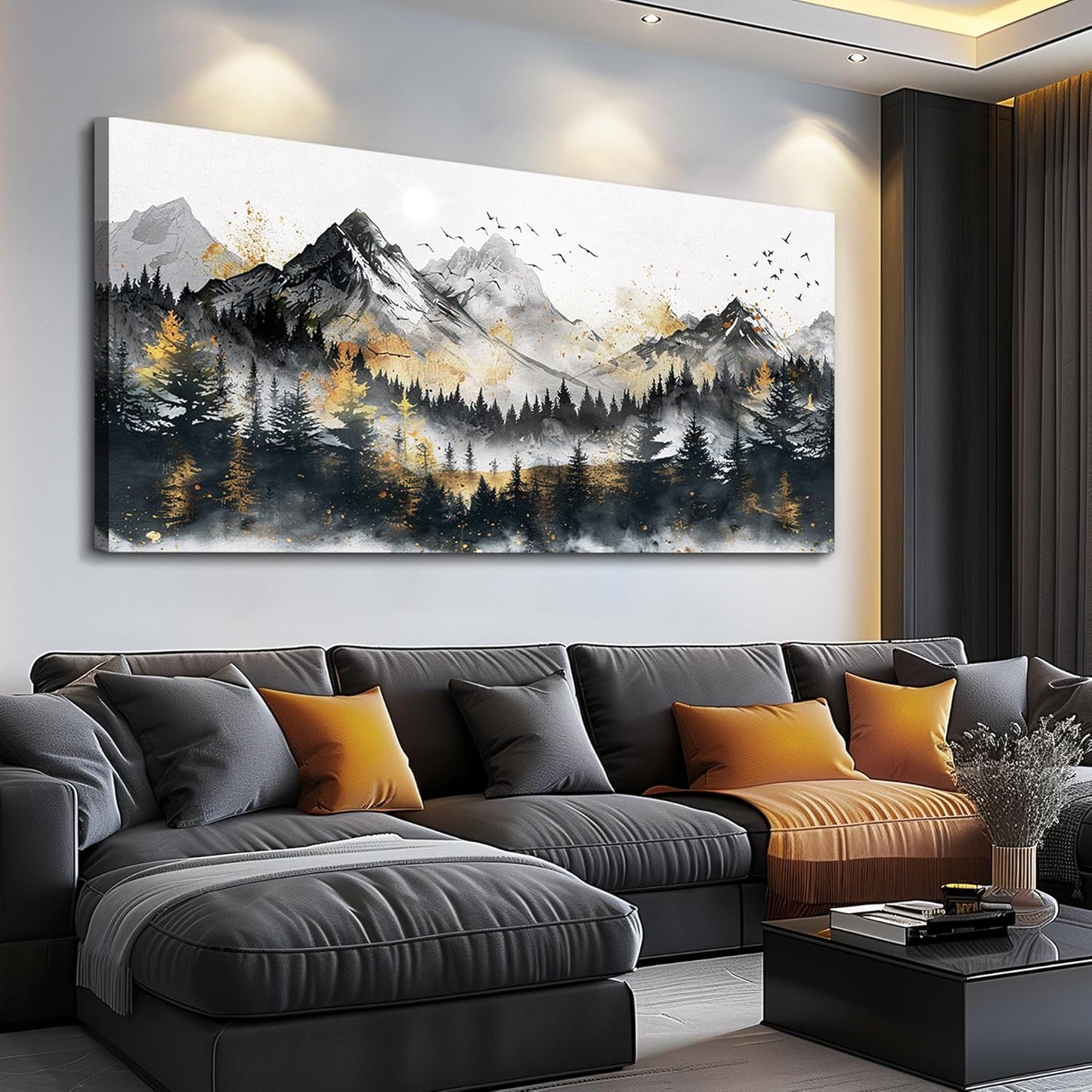 FUHAIHUA Large Wall Art For Living Room Canvas Wall Decor For Bedroom Forest Mountain Landscape Painting Office Mural Abstract Pictures Prints Artwork Aesthetic Family Room Decoration 24x48 In