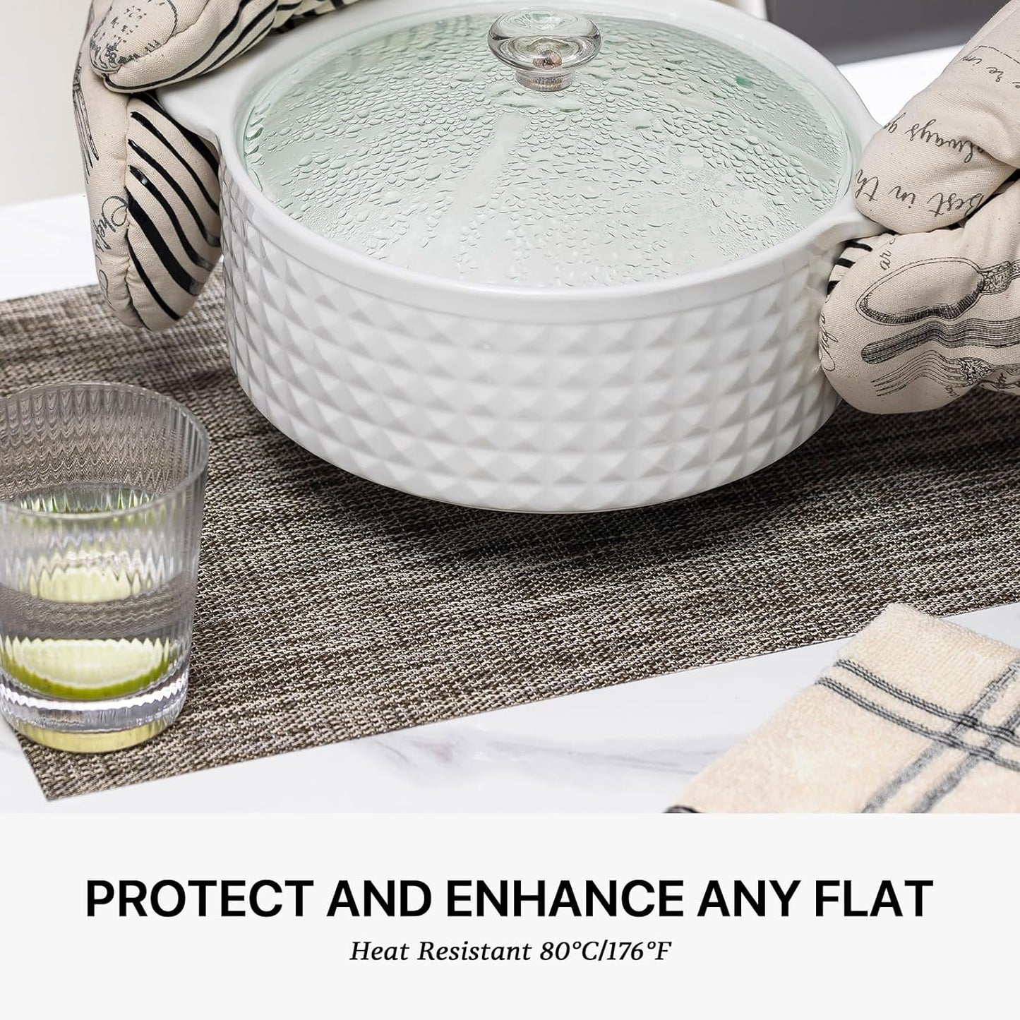 LEXMORE Placemats Set of 4 Vinyl/Plastic Woven Place Mats for Kitchen Table Indoor/Outdoor Washable Placemat Wipeable Dining Table Mats(Cappuccino)