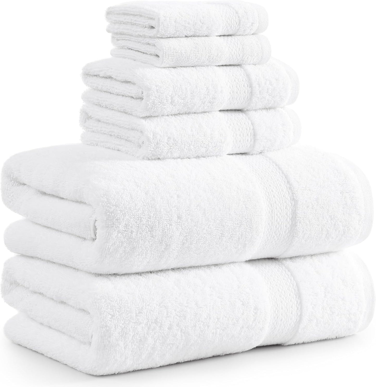LANE LINEN 100% Cotton Luxury Bathroom Towel Set - 6 Pieces - Super Soft, Fluffy & Highly Absorbent - 2 Large Bath Towels, 2 Washcloths, 2 Hand Towels - Complete Family Pack - White Bath Towel Set
