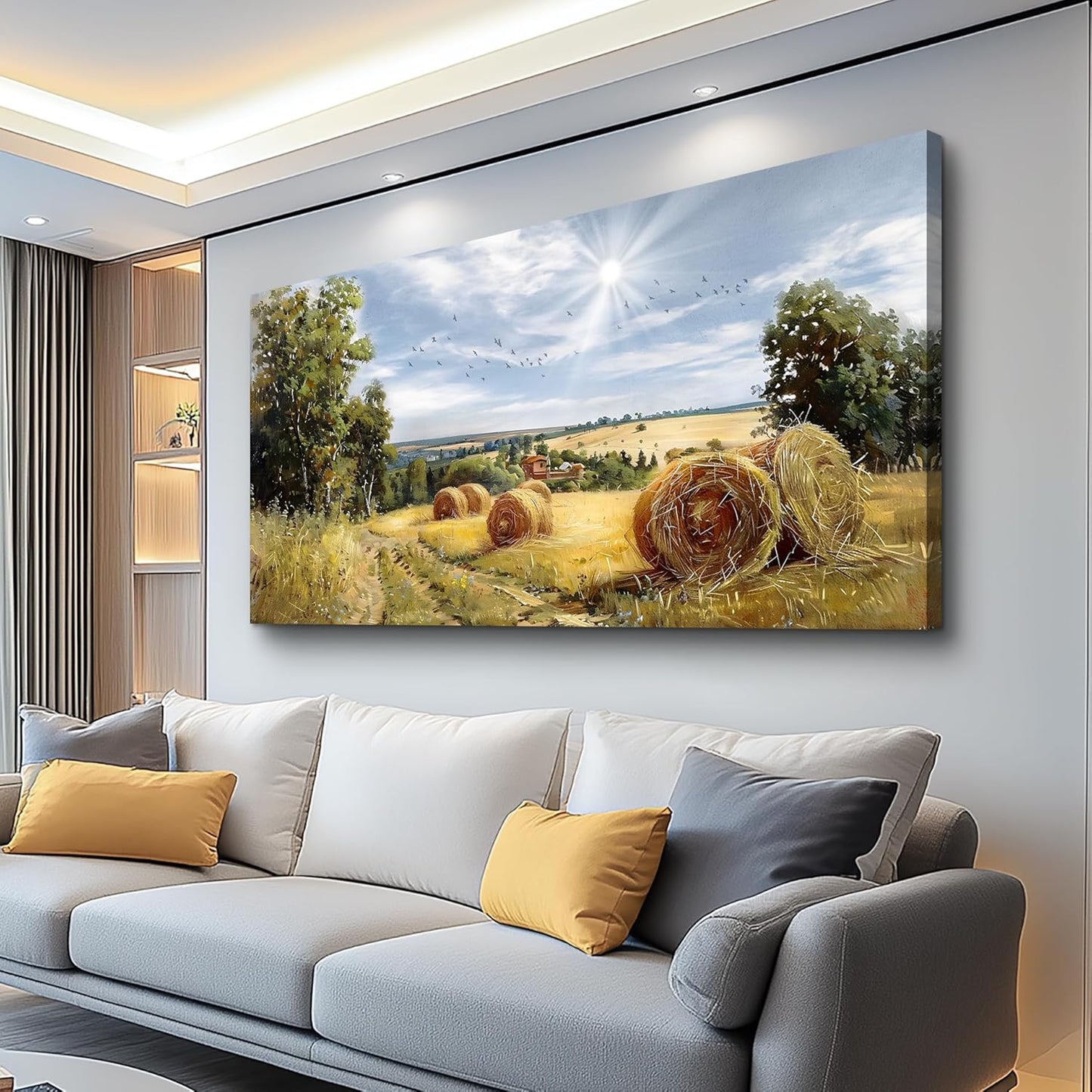 FUHAIHUA Framed Wall Decorations For Living Room Canvas Wall Art For Bedroom Inspiration Wall Decor Country Field Paintings Landscape Pictures Office Artwork Modern Posters Home Decor 20x40 In