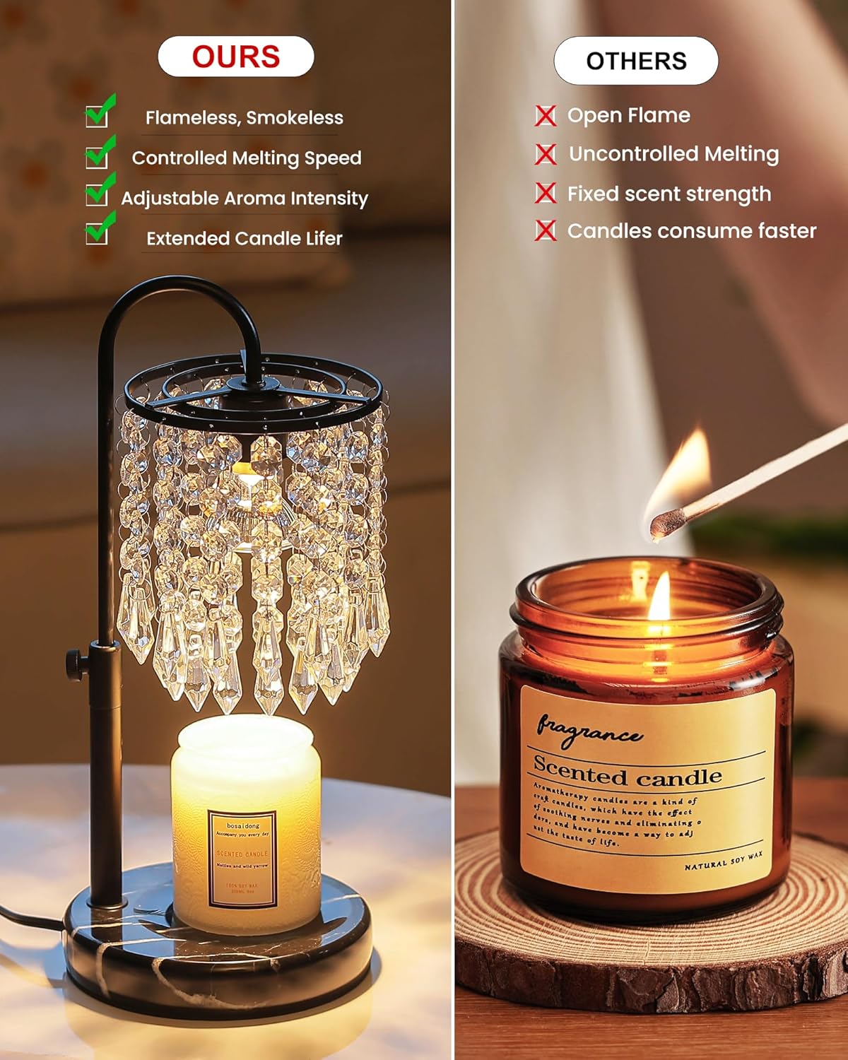 Candle Warmer Lamp with Timer Dimmer and 3 Bulbs, Lamp Candle Warmer with Marble Base,Wax Melt Warmer for Jar Candles, Birthday Gifts for Women Mom, House Warming Gifts New Home Decor