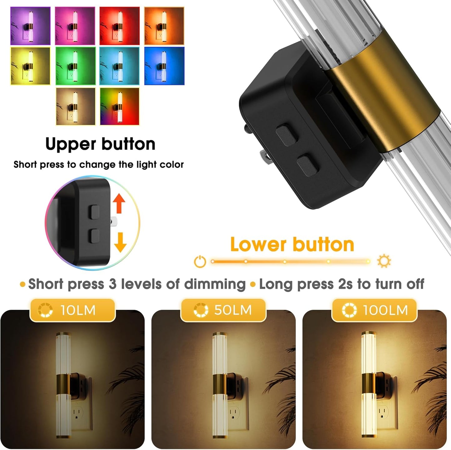 L LOHAS LED Night Lights Plug into Wall, RGB Color Changing Night Light for kids, Acrylic Rotating Nightlight Dimmable with Light Sensor, for Bedroom Bathroom Hallway Children Christmas Party, 1 Pack