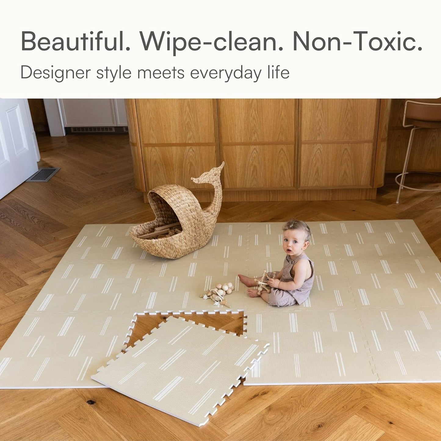 Baby Play Mat for Floor – 6x8ft Old White | Soft Non Toxic Premium EVA Foam Tiles for Tummy Time, Crawling & Playroom – Waterproof Interlocking Floor Mat for Babies & Toddlers by Lillefolk (12 Tiles)