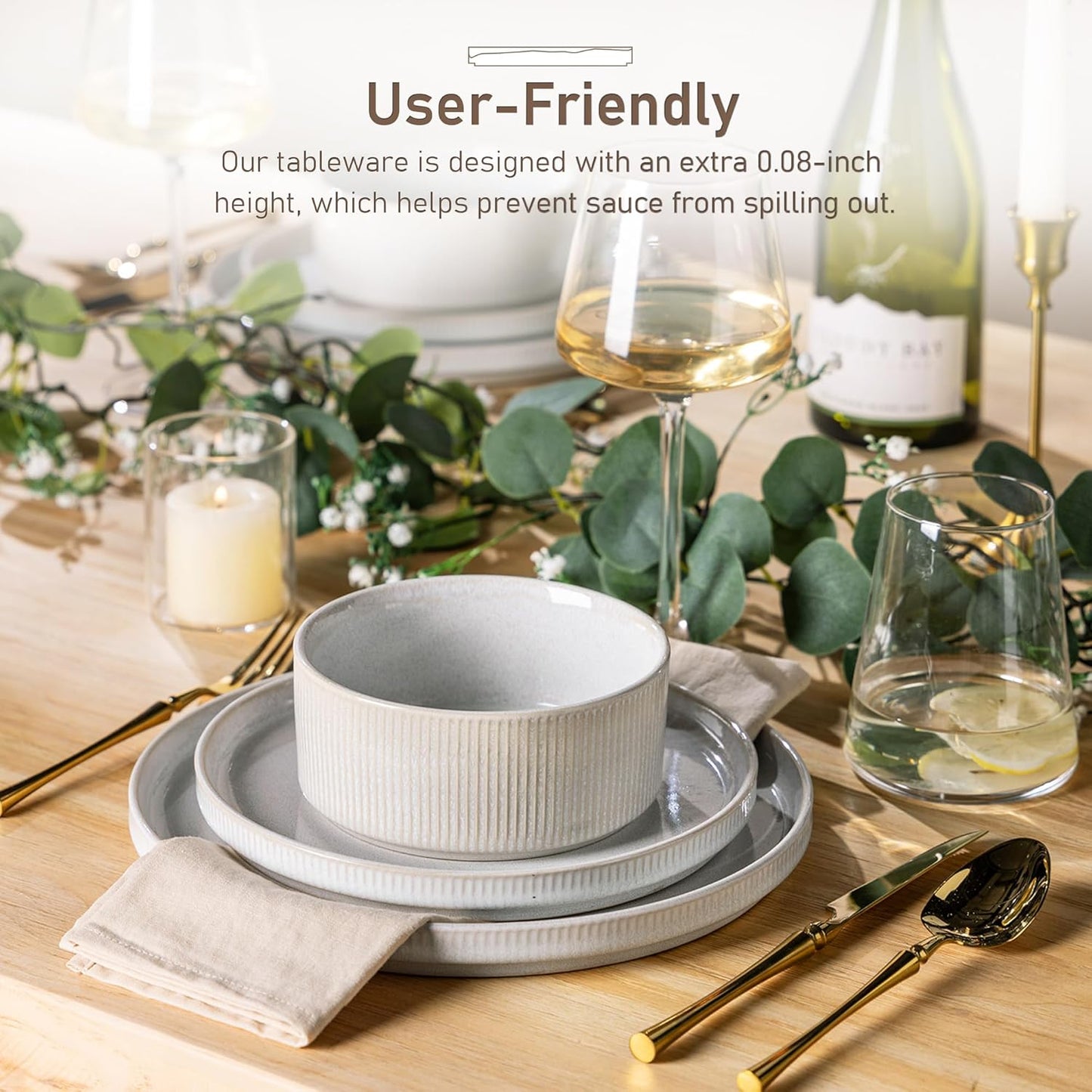 GBHOME Stoneware Dinnerware Sets for 4, Round Reactive Glaze Ceramic Plates and Bowls Set, Highly Scratch Resistant | Dishwasher & Microwave Safe ，Service for 4(12Pcs)