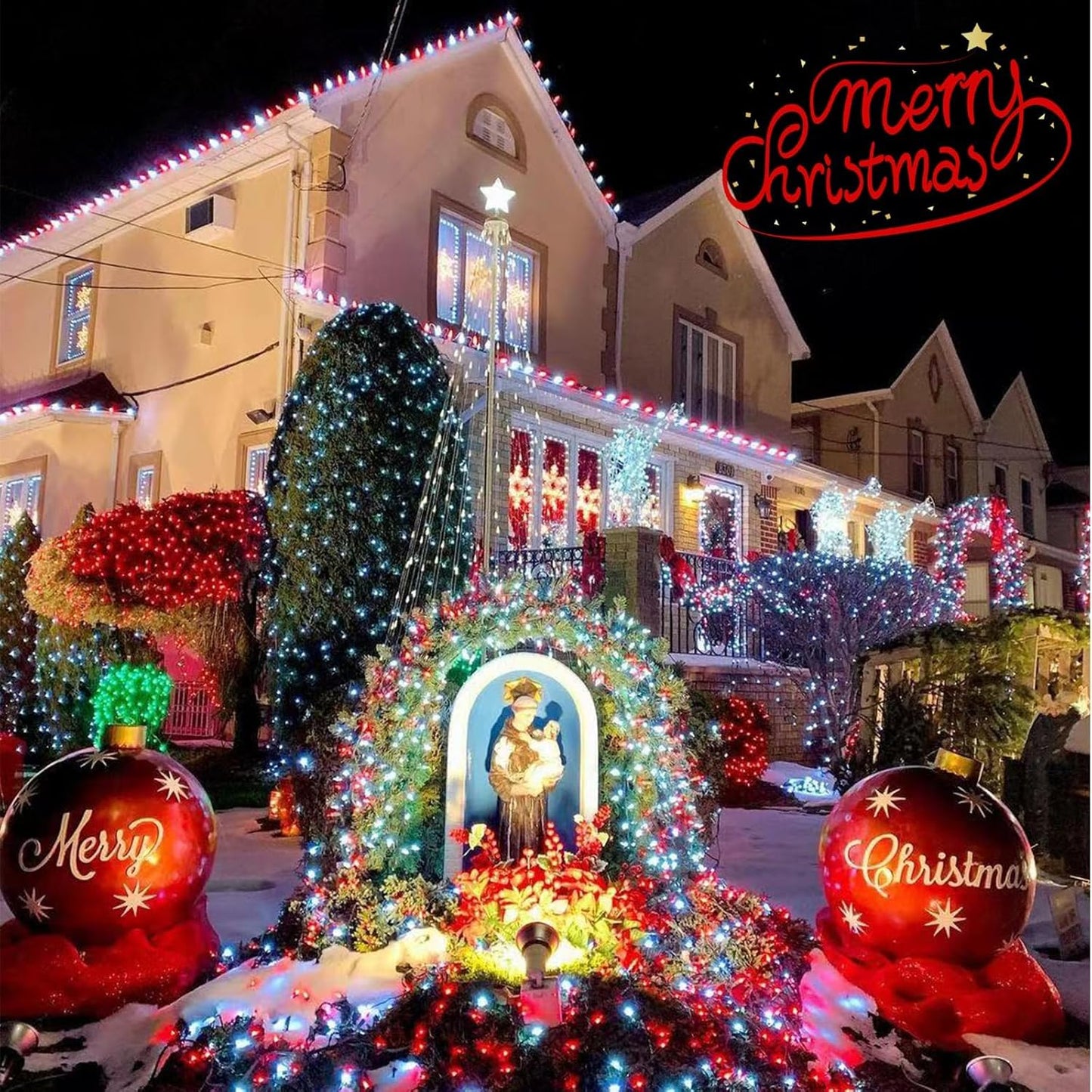 YEGUO 165ft 500 LED Red and White Christmas Lights Outdoor Waterproof, Clear Wire String Lights Indoor Plug in, 8 Modes Clear Wire Twinkle Tree Light for Xmas Party Garden