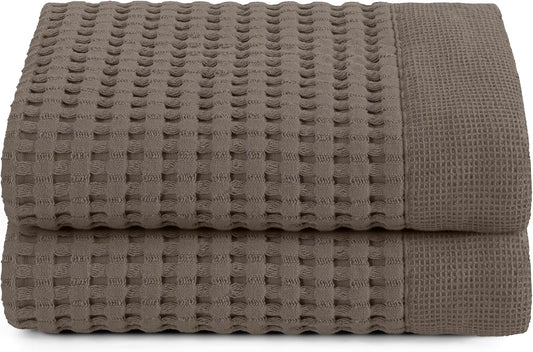 GILDEN TREE Waffle Hand Towels for Bathroom Quick Dry Large Luxury Lint Free Super Absorbent Cotton Hand Towels Set of 2, Modern Style (Stone)