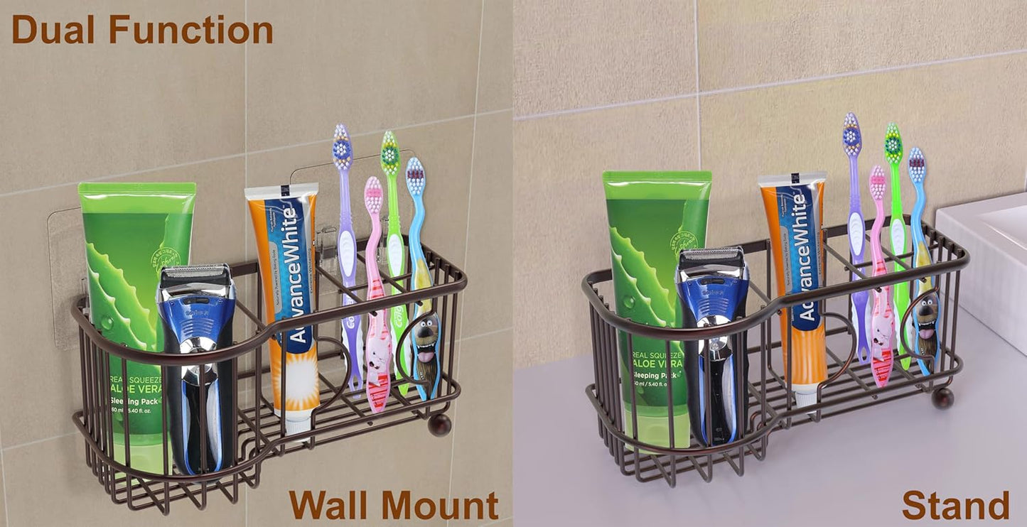 Simple Houseware 6 Slots Toothbrush Holder Adhesive Wall Organizer, Bronze