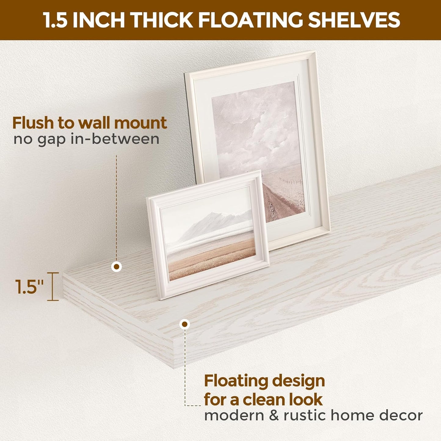 Floating Shelves 48 Inch Long, 48"W x 9.3"D Wall Shelf Invisible Bracket, 9.3 Inch Deep Floating Shelf for Wall, Rustic Wooden Shelves for Living Room, Kitchem, Bedroom, Brich Color, Set of 1
