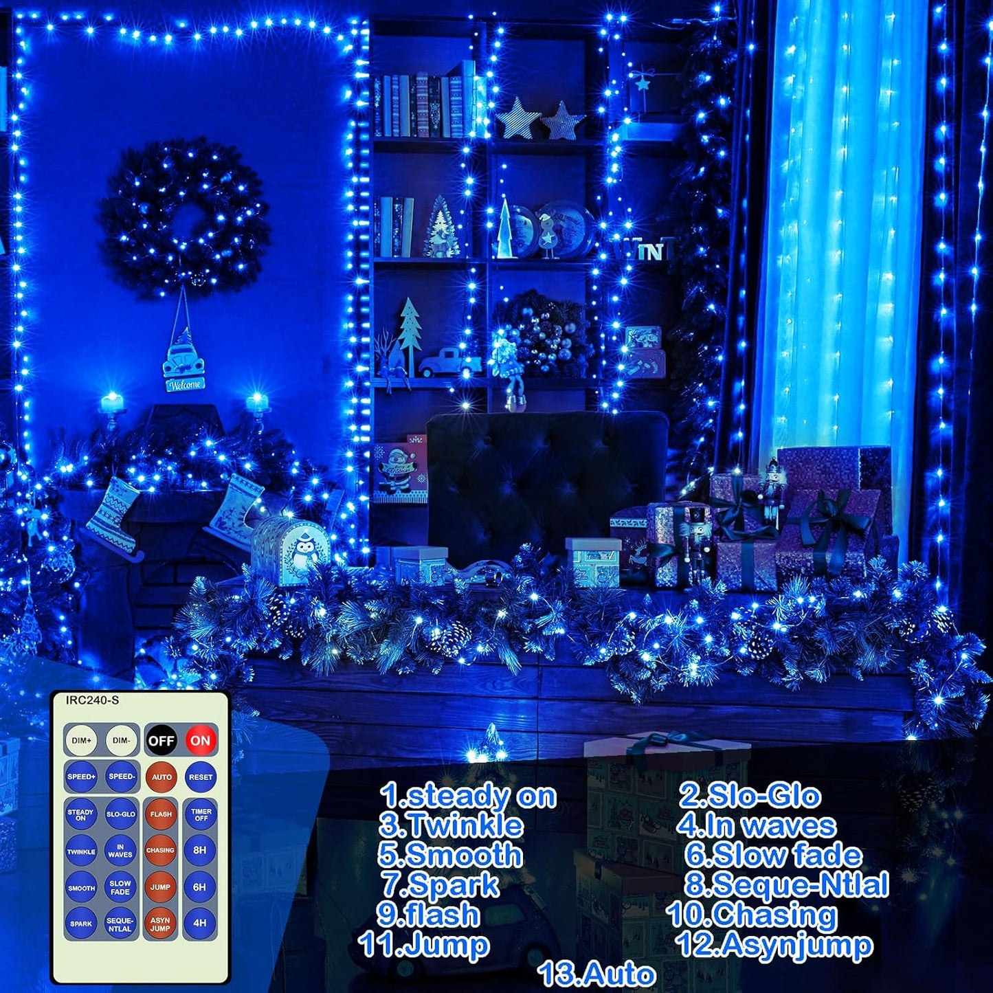 Decute 500LED 164FT Fairy String Lights Halloween Lights Silver Wire with Remote, Firefly Starry Light for DIY Christmas Tree Costume Wedding Party Table Centerpiece Decor Blue