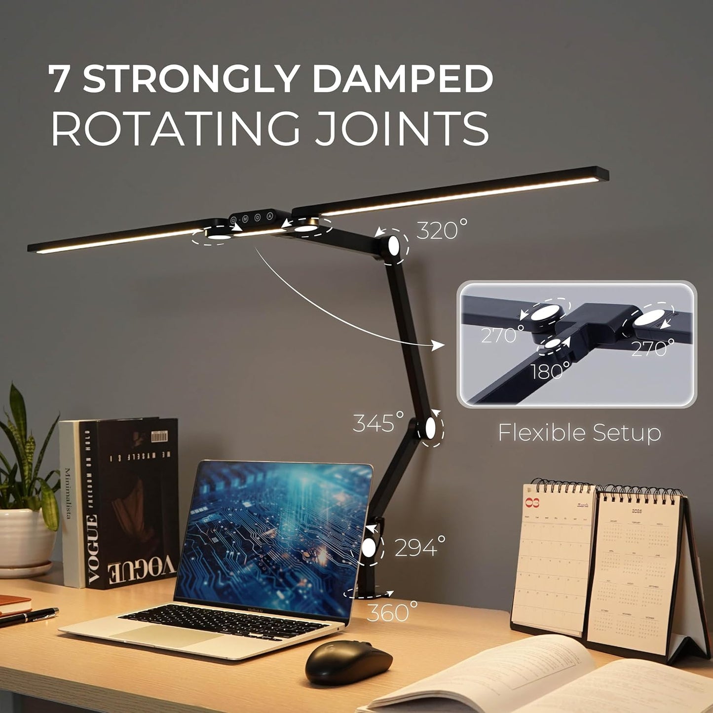 LED Desk Lamp, Anti Eyestrain with Blue Light Blocking Glasses Included, 3000K-6500K with Clamp, Architect Style Swing Arm, Wide Monitor Computer Light for Home Office Gift