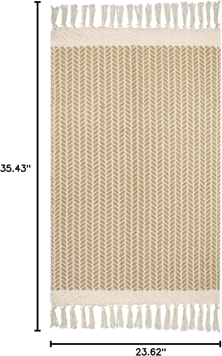 Lahome Boho Bathroom Rugs, Small 2x3 Front Door Mat Lightweight Kitchen Rug Woven Cotton Area Rug with Tassels, Farmhouse Non Shedding Washable Throw Rug Low Pile Carpet for Entry Laundry, Khaki