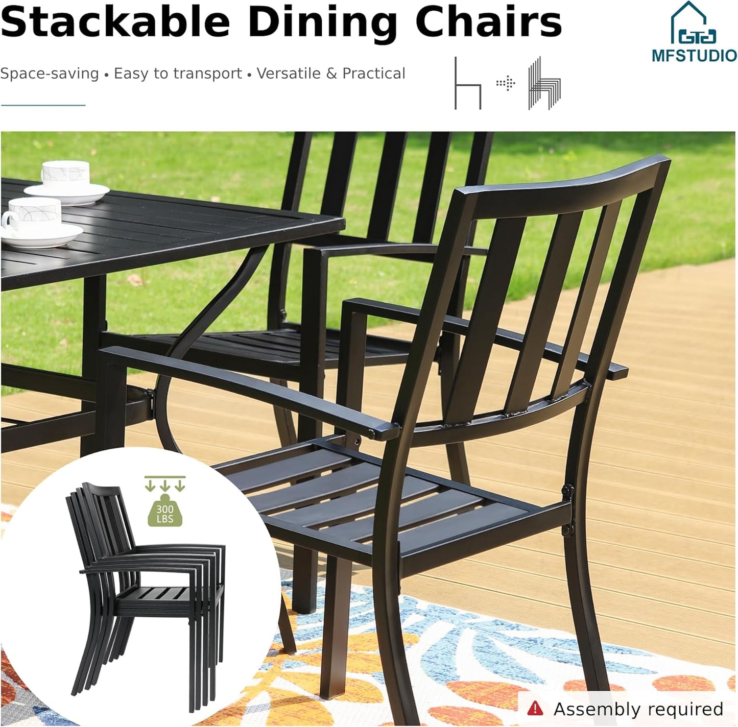 MFSTUDIO Outdoor Dining Set for 8, Expandable Patio Table and Chairs Set, 9 Piece Metal Patio Furniture Set, Patio Dining Set for Deck Backyard Poolside Garden