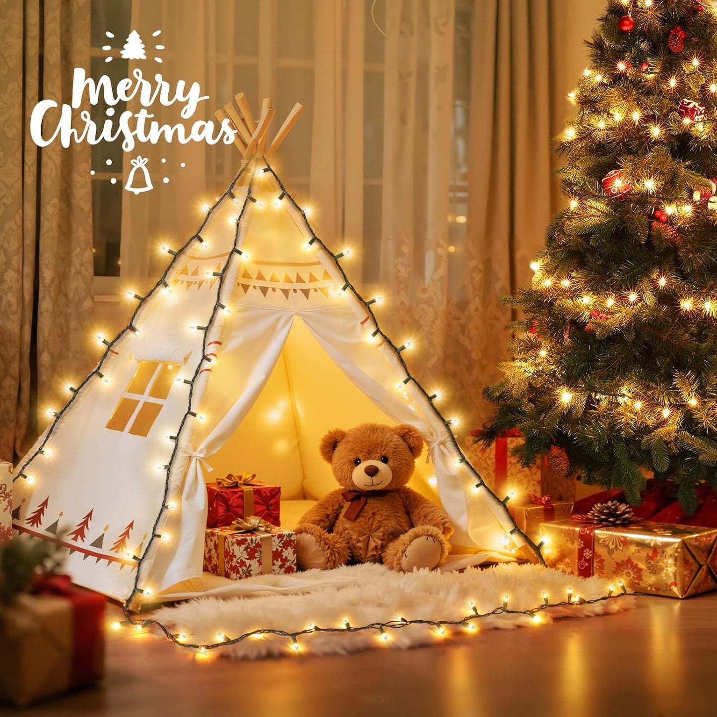 Christmas Lights 2 PCS 100 Count Clear Mini Lights Green Wire UL Certified Connectable Warm White String Lights for Christmas Decor (2 PCS 100 Count)