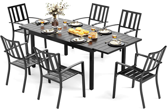 MFSTUDIO Patio Dining Set for 6, Outdoor Dining Set with Expandable Table, 7 Piece Metal Patio Furniture Set, Patio Table and Chairs Set for Deck Backyard Poolside Garden