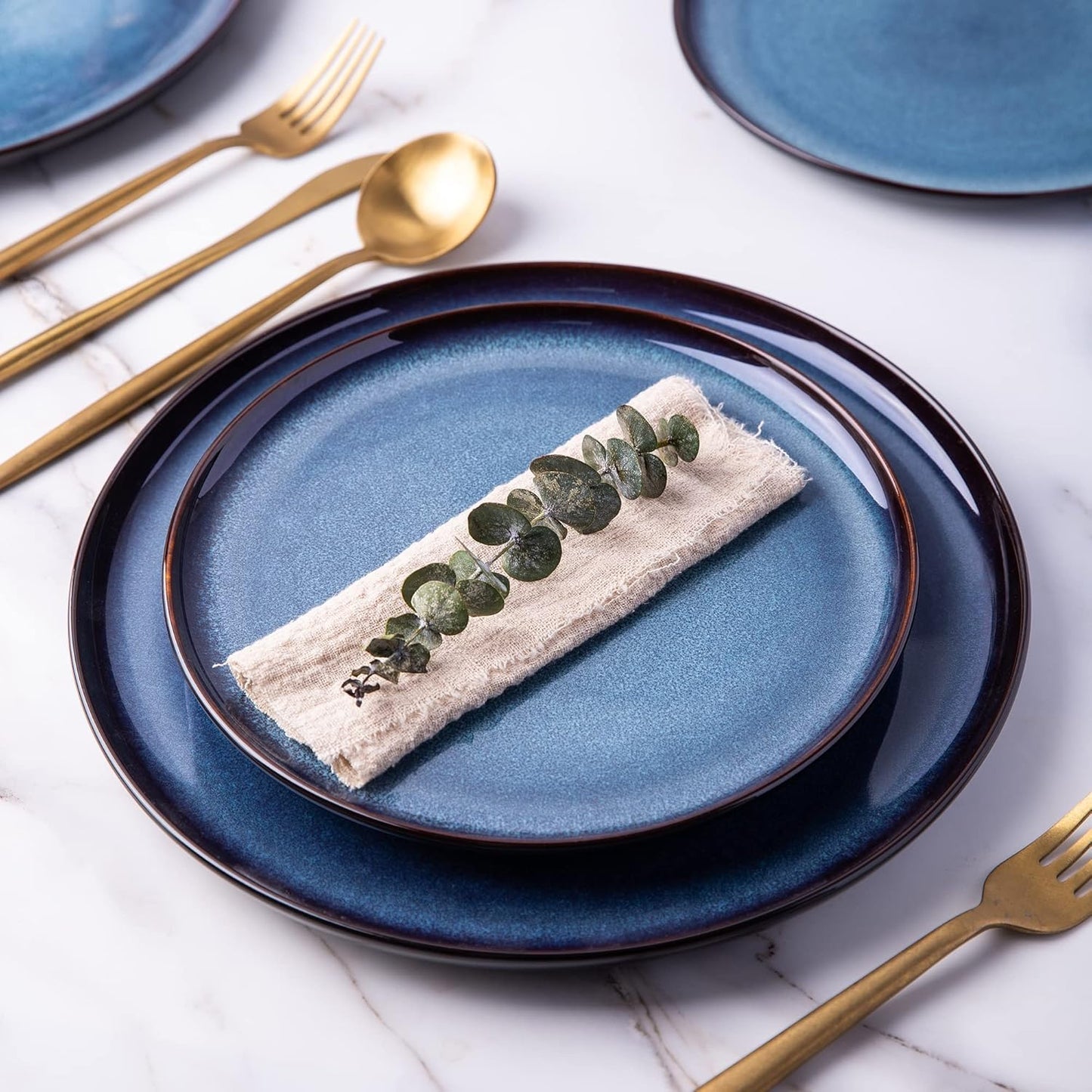 LERATIO Ceramic Dinnerware Sets for 8,Stoneware Plates and Bowls Sets,Reactive Glaze Dishes Set,Highly Chip and Crack Resistant | Dishwasher & Microwave & Oven Safe Dishes set,Service for 8-Blue(24pc)