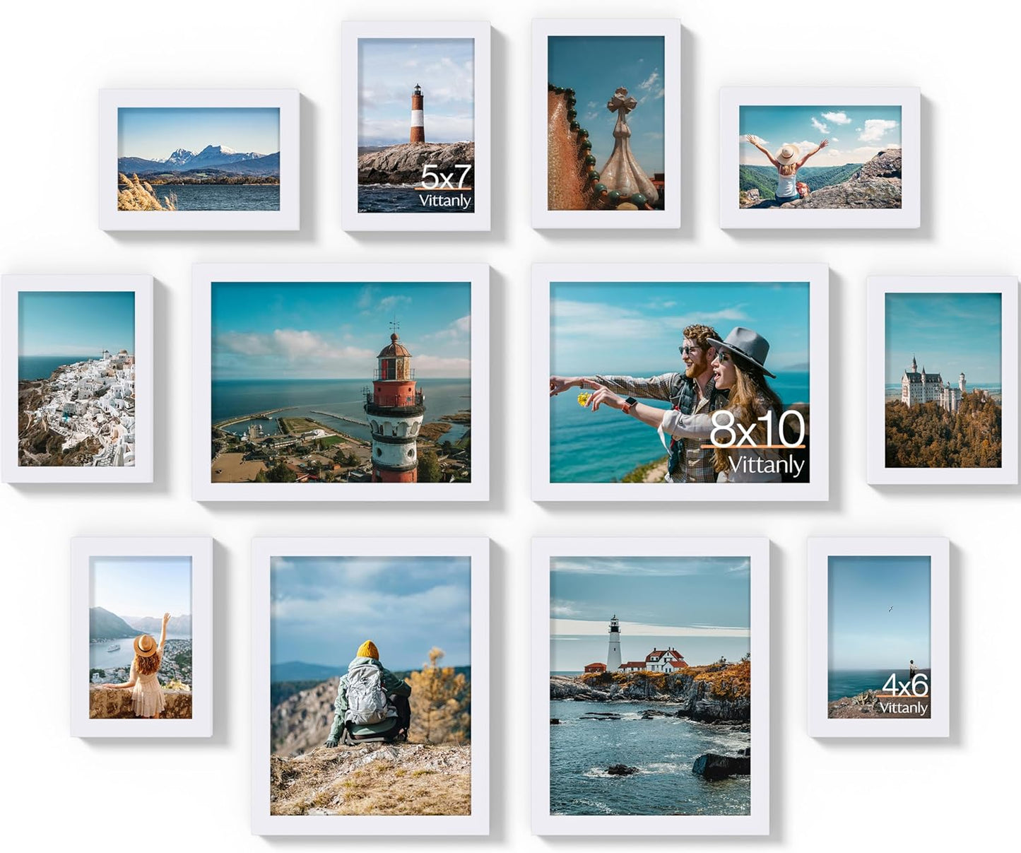 Vittanly Picture Frames Collage Wall Decor for Mounting or Tabletop Display, Gallery Wall Frame Set for Family, Multi Sizes Including 4pcs 8x10, 4pcs 5x7, 4pcs 4x6, White