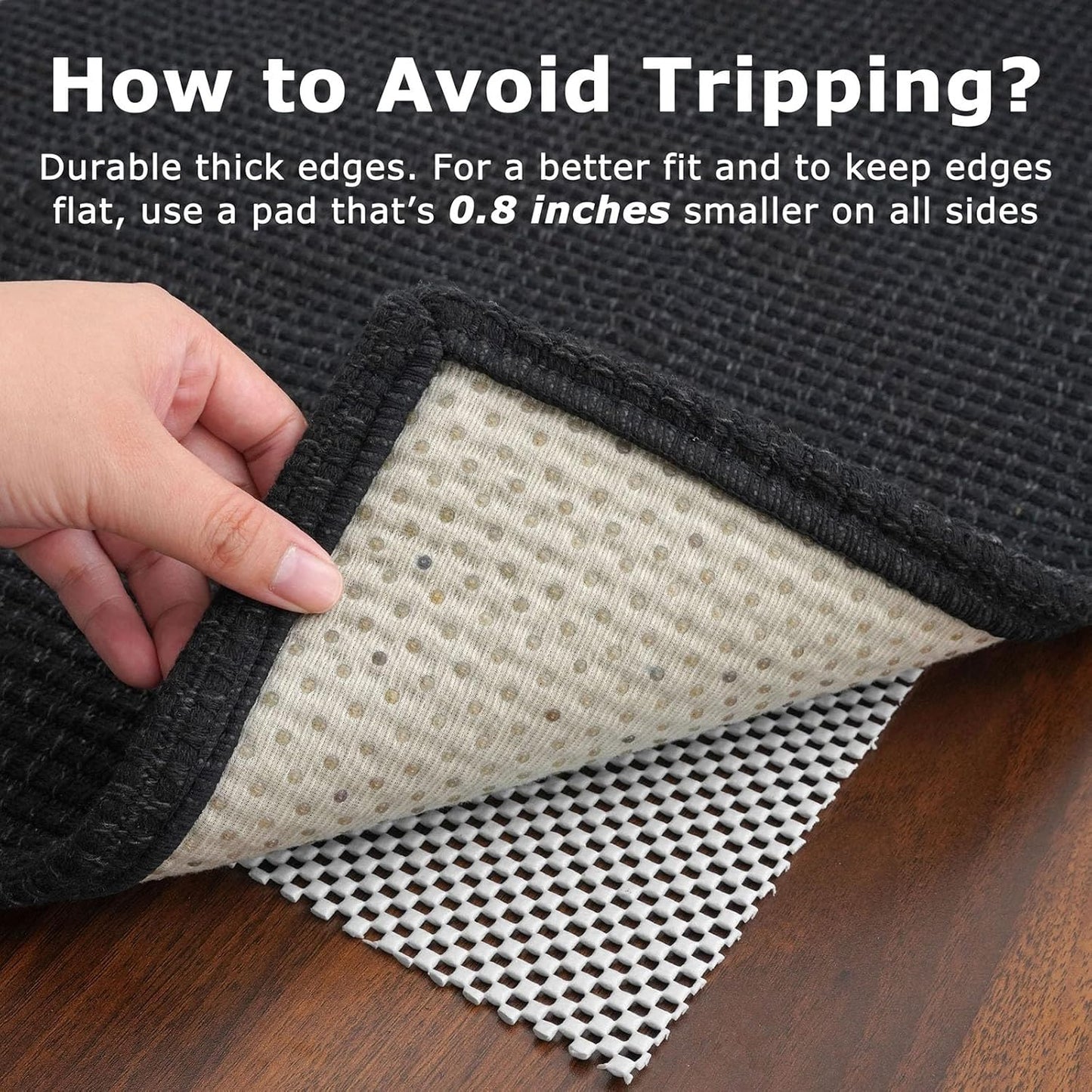 KOZYFLY Washable Area Rug 6x9 ft Rubber Backed Non Slip Rugs for Living Room Braided Cotton Bedroom Rug Woven Office Rugs Indoor Floor Carpets for Dining Bedroom Living Room, Black/Dark Grey