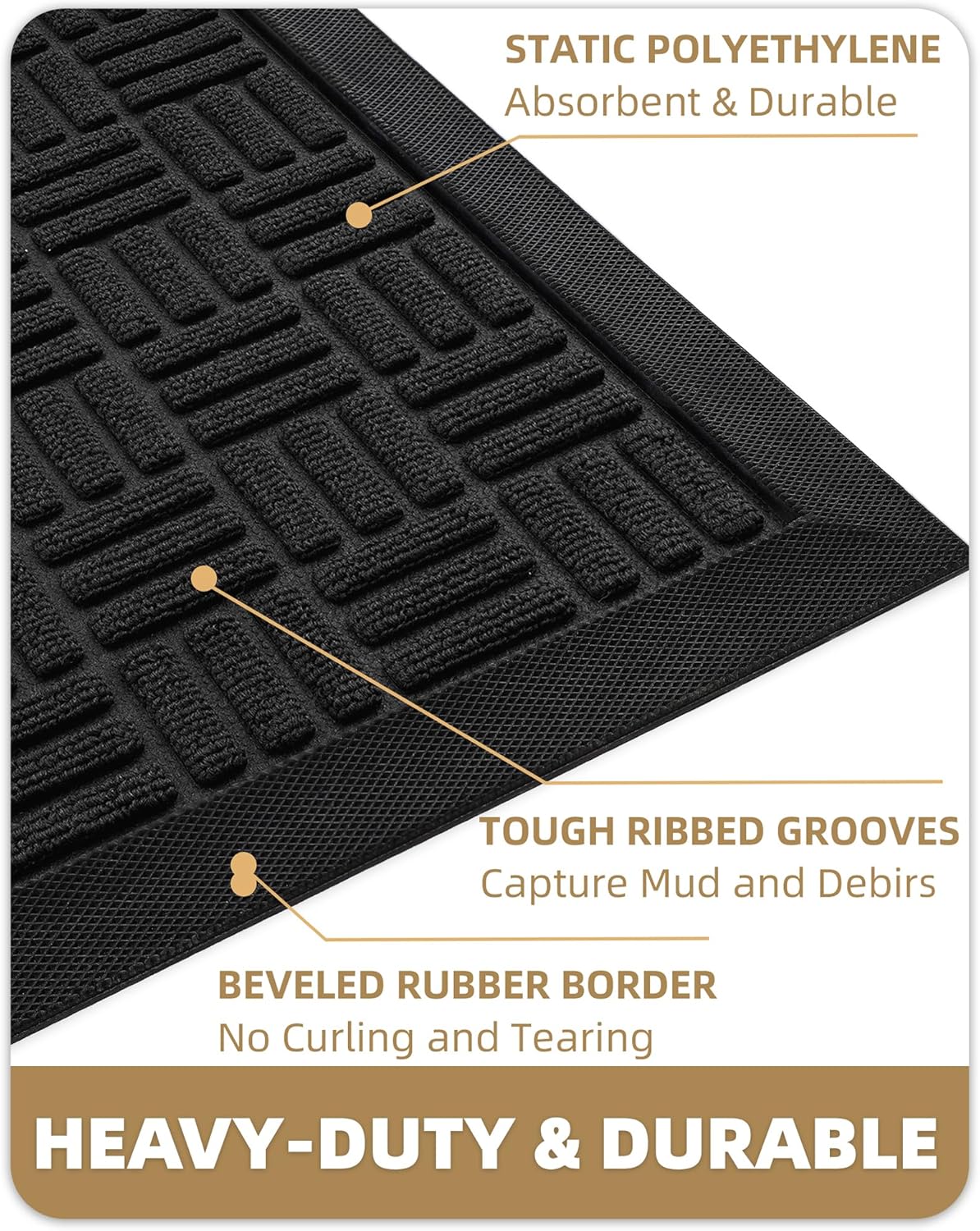 Color&Geometry Large Front Door Mat Outside Entrance, Heavy Duty Non Slip Low Profile Doormat for Entryway, Trap Dirt and Moisture Welcome Mats All-Weather, Easy Clean, Patio, Garage, 48"x72" Black