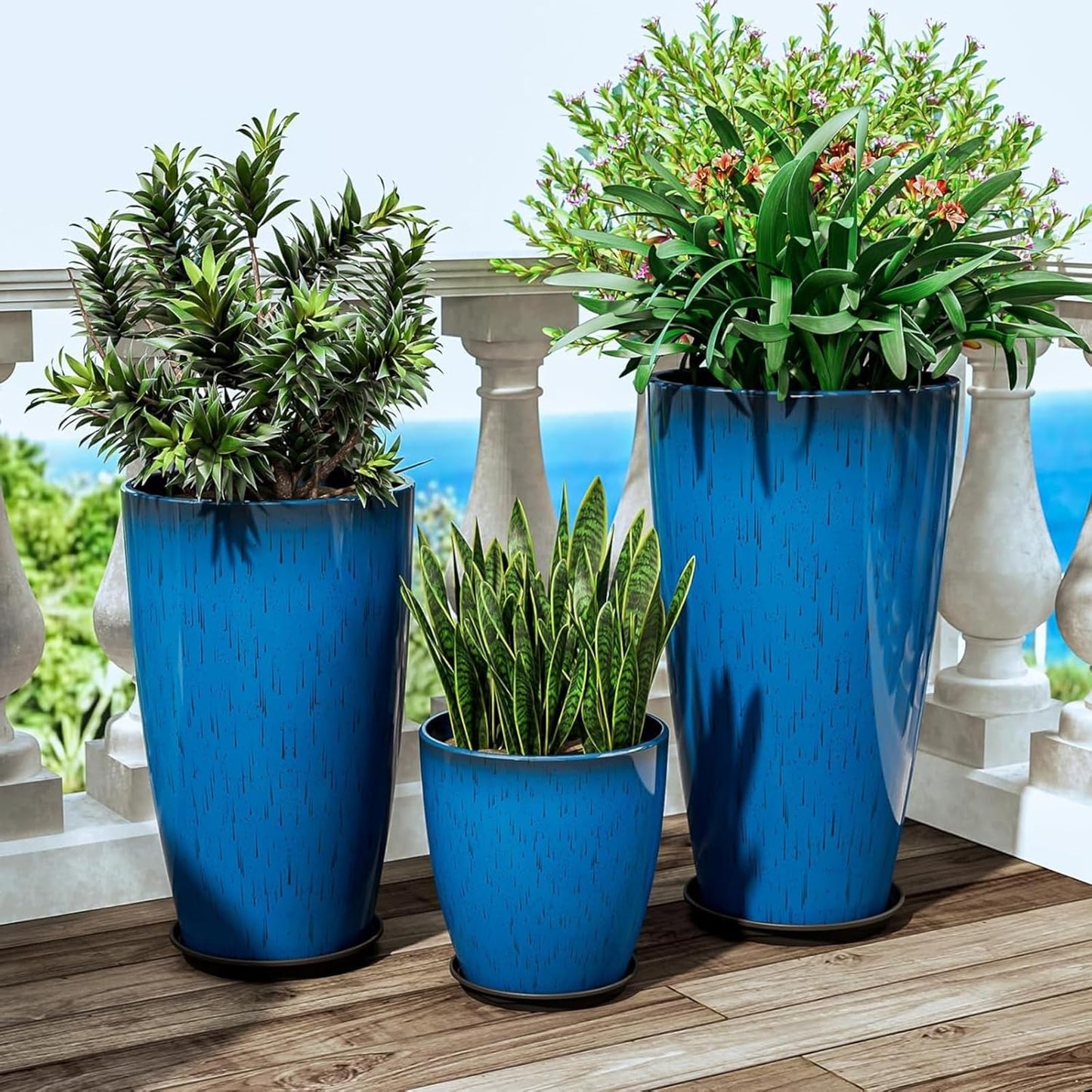 QCQHDU 24,21,11 inch Large Planters with Drainage Hole & Saucer, Set of 3 Plant Pots Tall Planter for Indoor & Outdoor Plants Home Modern Decor