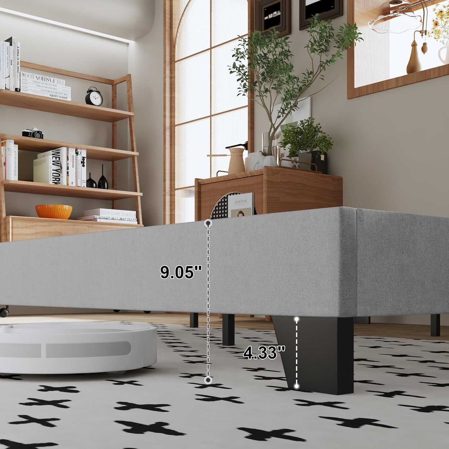 Twin Size Bed Frame with Adjustable Tufted Headboard – Linen Upholstered Platform Bed, Sturdy Frame & Slats, No Box Spring Needed, Noise-Free, Easy Assembly (Gray, Twin)