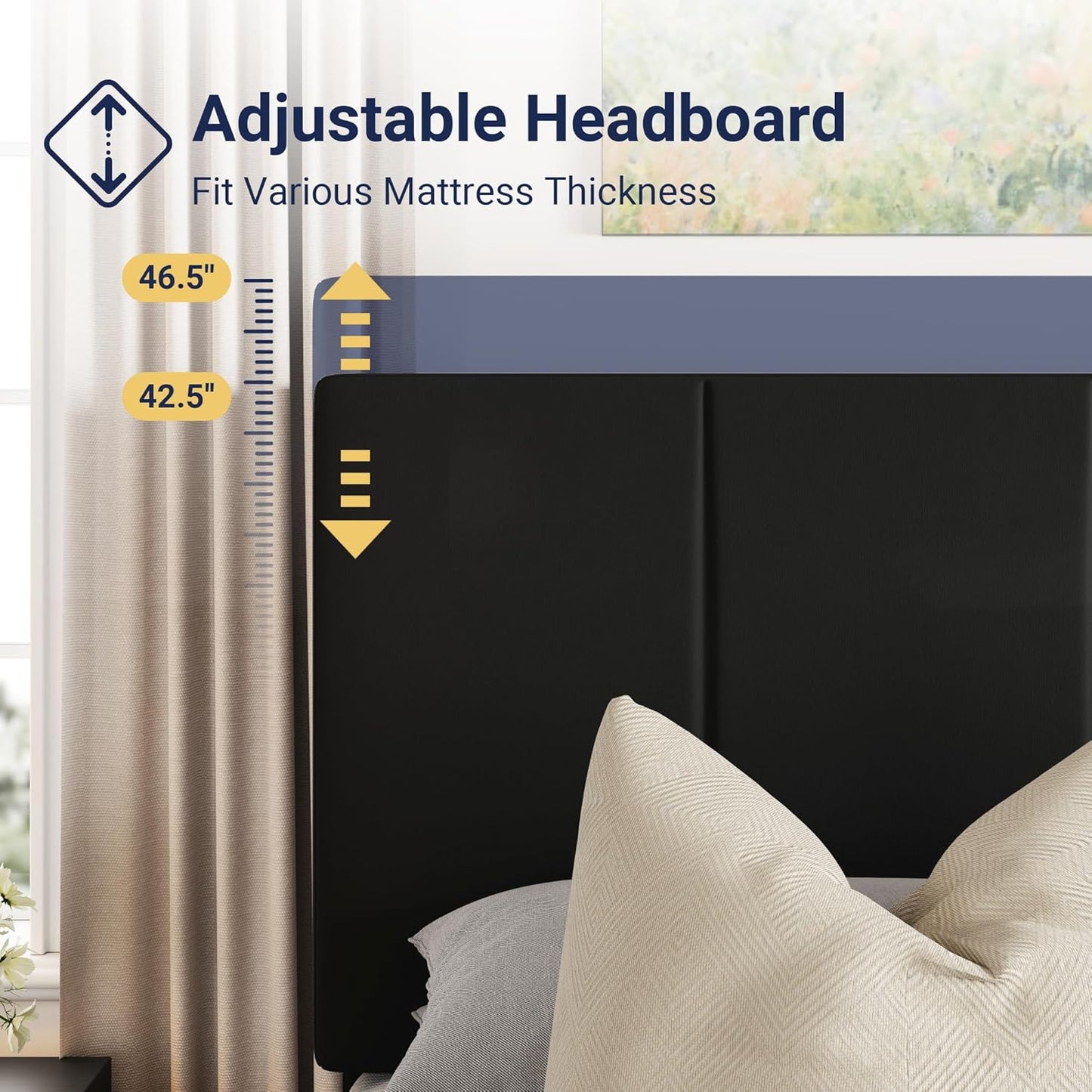 Allewie King Size Velvet Lift Up Storage Bed Frame, Vertical Channel Tufted Headboard, Hydrualic Underneath Storage, Upholstered Platform Bed, Wooden Slats Support, No Box Spring Needed, Black