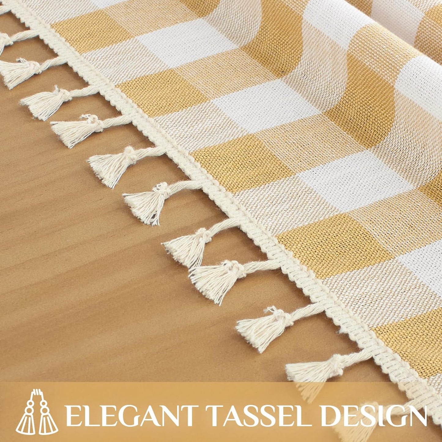 Softalker Checkered Tablecloth Rectangle, Heavy Weight Linen Gingham Outdoor Table Cloth with Tassel, Wrinkle Free Buffalo Plaid Summer Table Cover for Dining/Party/Home - 55 x 84 Inch, Yellow