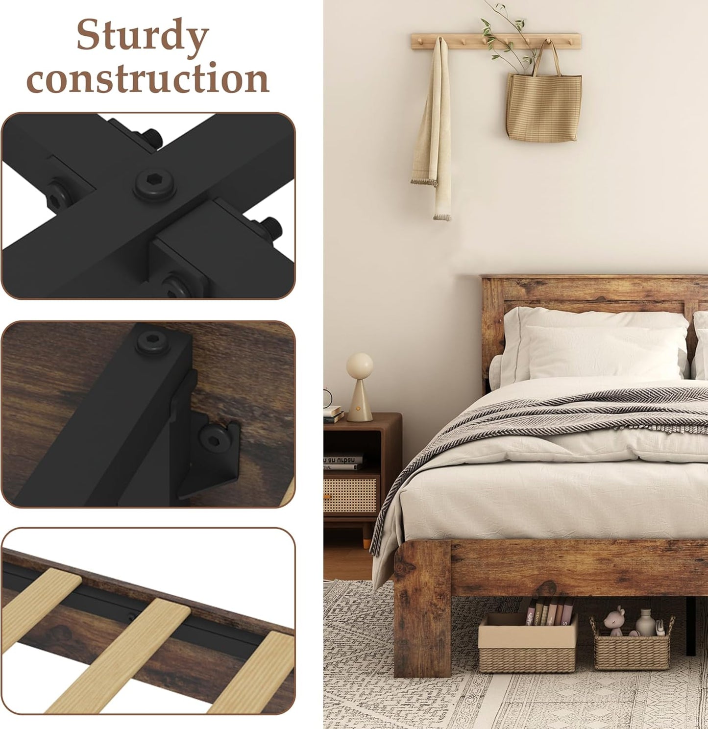 Wood Platform Bed Frame, King Bed Frame with Headboard and Wood Slat Support, Noise-Free,Easy Assembly, No Box Spring Needed, Dark Brown