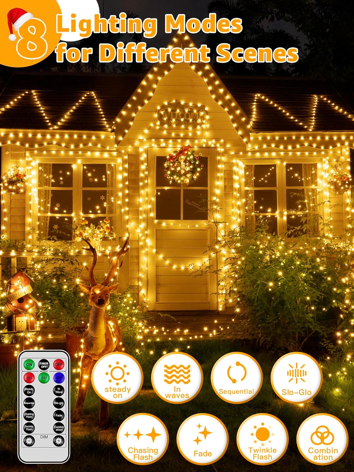 300 LED 98 FT Christmas Lights, Waterproof Outdoor String Lights with Remote and Timer, Christmas Tree Lights with 8 Modes Dimmable, Fairy Lights for Holiday Decor (Warm White)