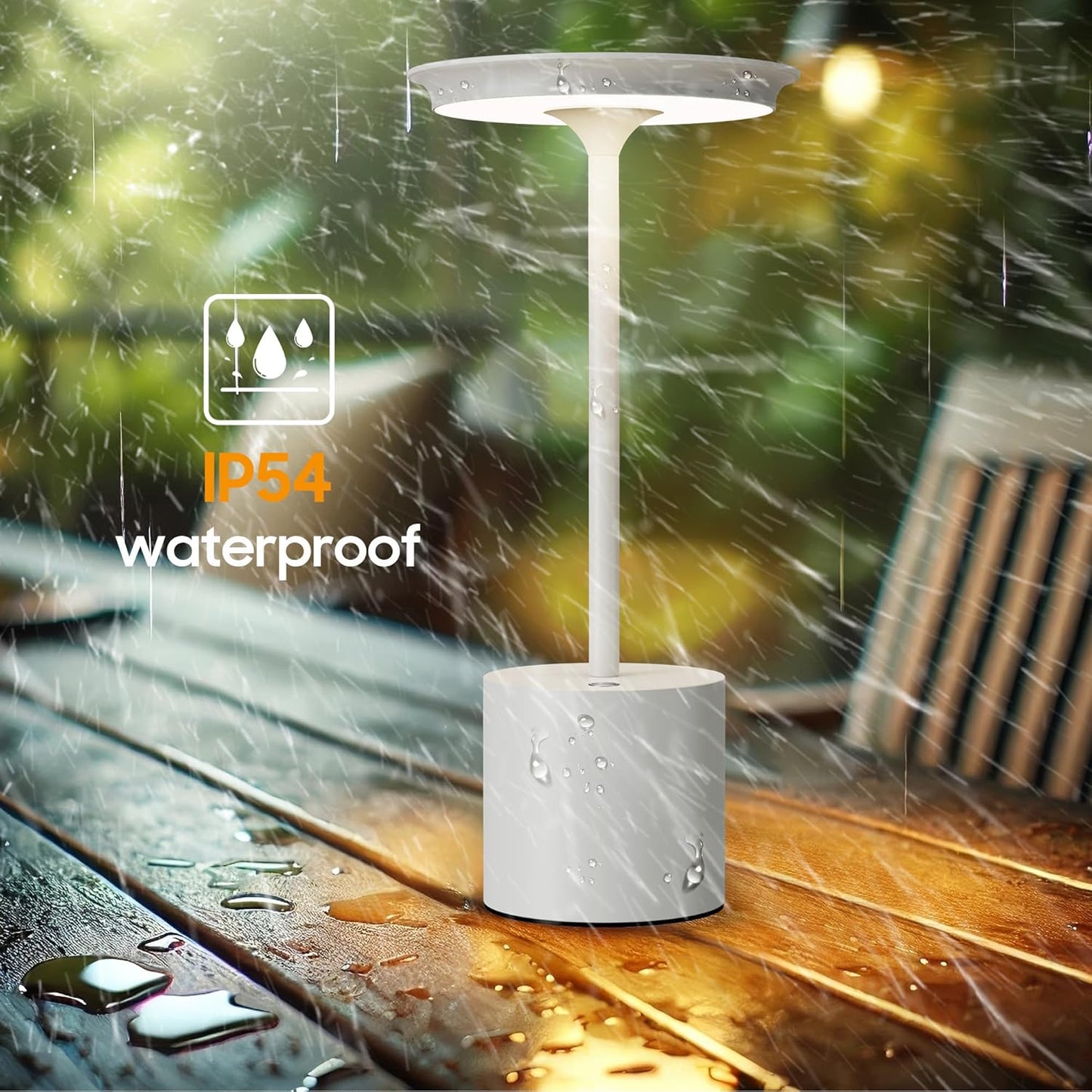 2Pack Cordless Table Lamp, Portable Rechargeable 6000mAh Outdoor Table Lamp, 3 Color Stepless Dimming Battery Powered Lamp, LED Table Light for Dinner/Bedroom/Restaurant/Outdoor (White)