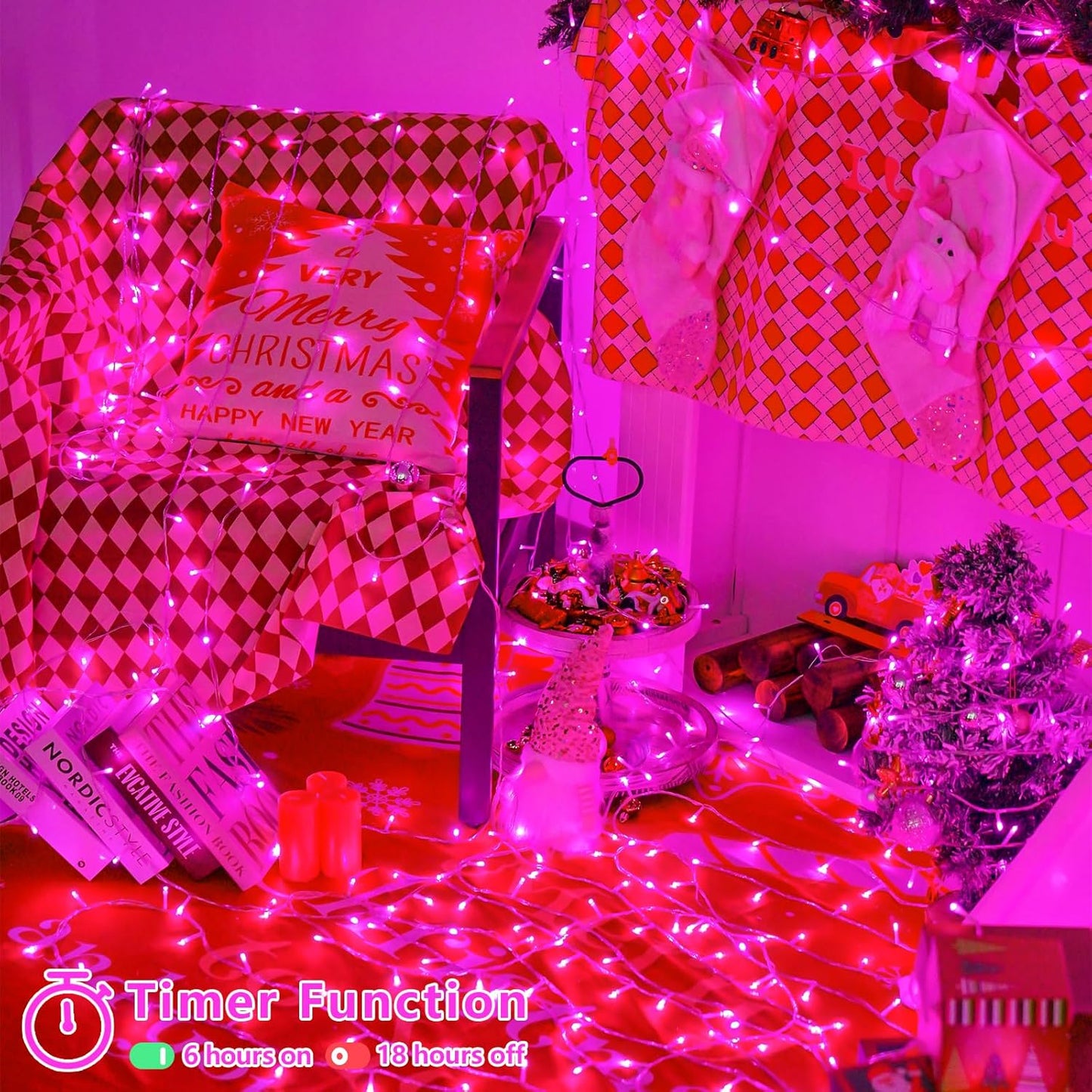 YEGUO Pink String Lights Outdoor Waterproof, 165ft 500 LED Christmas Lights Indoor, 8 Modes Clear Wire Fairy Light Plug in for Party Tree Valentines Wedding