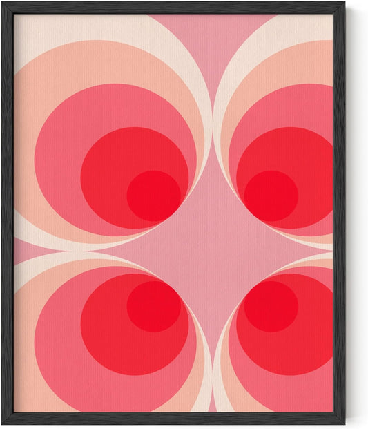 HAUS AND HUES Colorful Abstract Wall Art - Minimalist Retro Picture for Living Room Decor, Red and Pink Modern Wall Art Painting (Pink Mod, Unframed, 16x20)