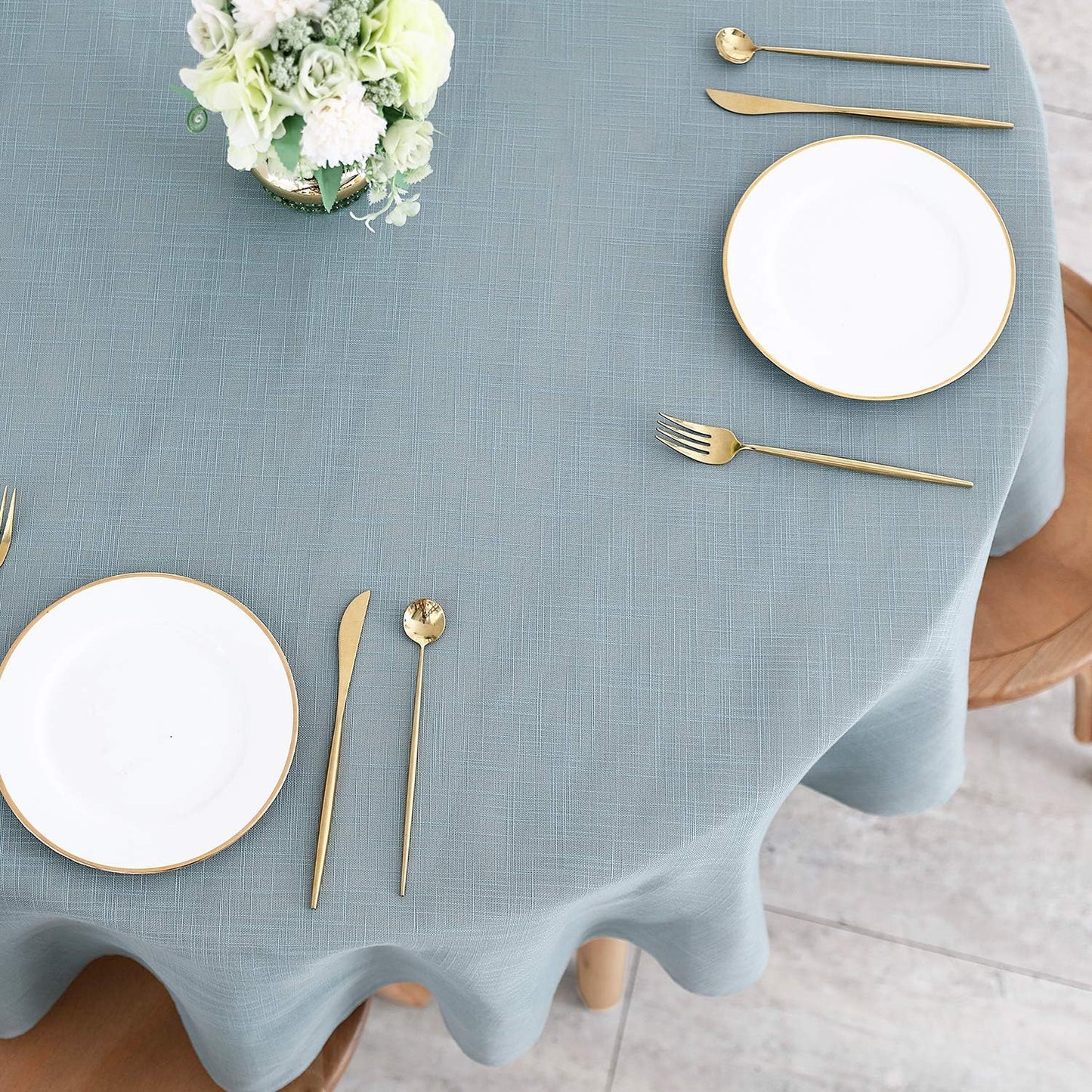 maxmill Lux Faux Linen Tablecloth with Slubby Yarn Textured Weaves Wrinkle Resistant Anti-Shrink Soft Table Cloth for Kitchen Dining Restaurant Tabletop for Event Dinner Round 70 Inch Slate Blue