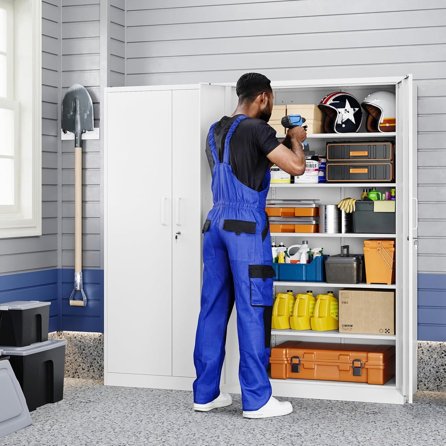 Yizosh Metal Storage Cabinet with Locking Doors and 5 Adjustable Shelves,- 72" Garage Storage White Steel Lockable File Cabinet for Office,Home,Garage