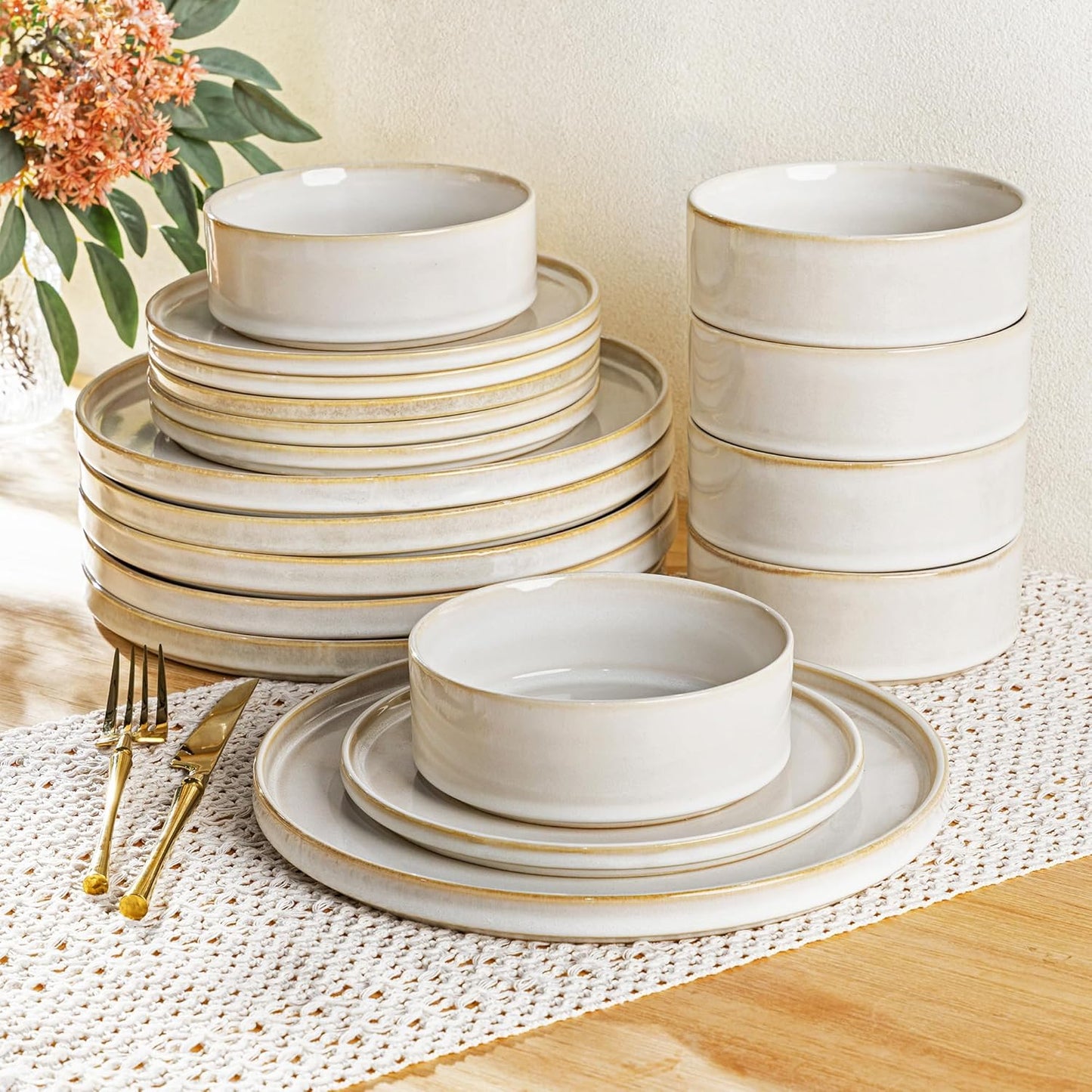 AmorArc Ceramic Dinnerware Sets, Handmade Reactive Glaze Stoneware Plates and Bowls Sets,Highly Chip and Crack Resistant | Dishwasher & Microwave Safe Dishes Set, Service for 8 (24pc)