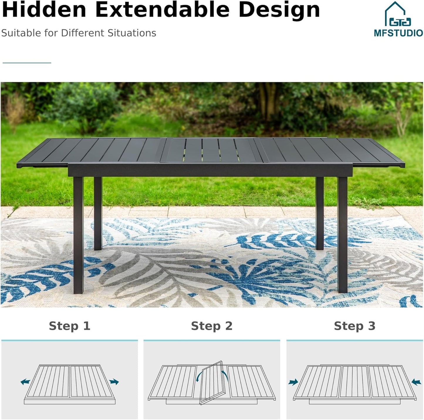 MFSTUDIO Patio Dining Set for 6, Outdoor Dining Set with Expandable Table, 7 Piece Metal Patio Table and Chairs Set, Outdoor Patio Furniture Set for Deck Backyard Poolside Garden