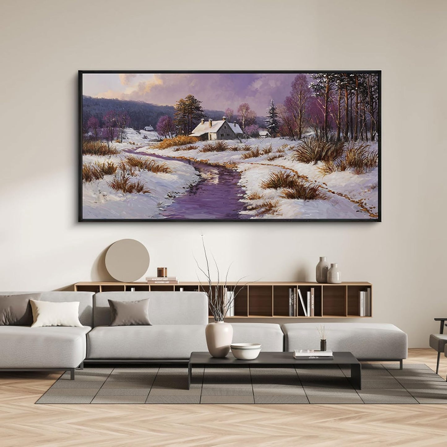 yiijeah Extra Large Canvas Wall Art - Living Room Wall Decor Purple Snowy Country Paintings Framed Wall Pictures Artowrk for Walls Bedroom Nature Rustic Landscape for Office Home Decor