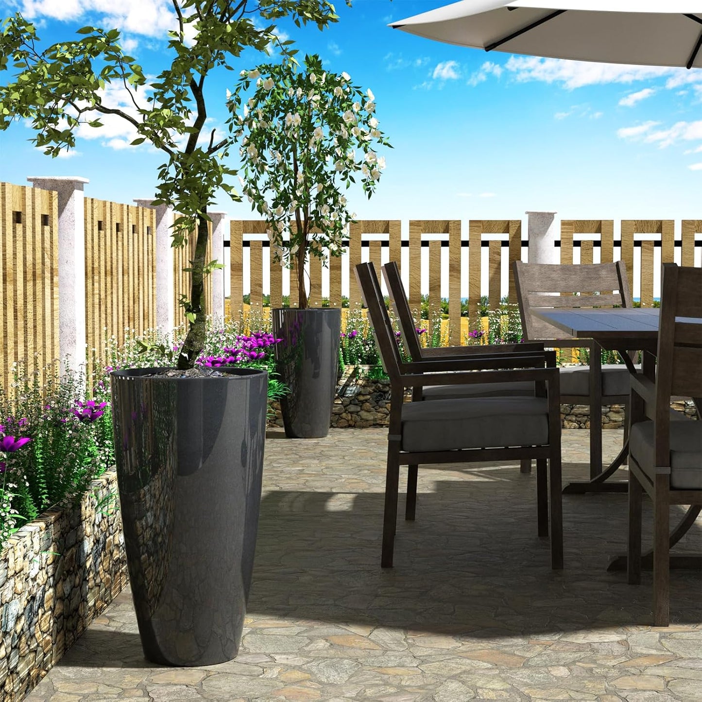 QCQHDU 21 inch Tall Planters for Outdoor & Indoor Plants, 2 Pack Sturdy Plant-Flower-Tree Pots for Front Porch Patio Deck Living Room Decor