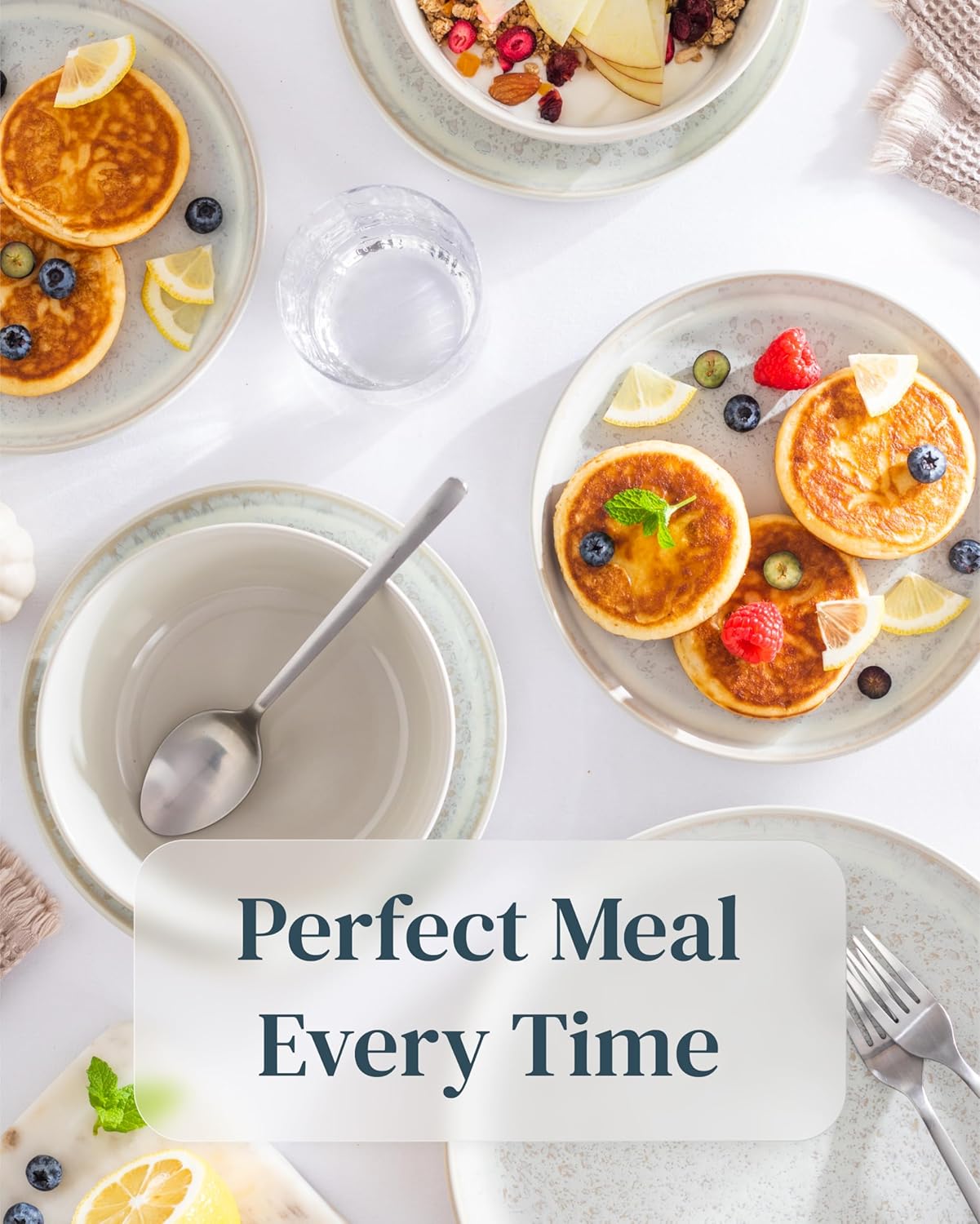 Stoneware dinnerware set 4 persons 16 pcs - Mediterranean dinnerware set, dishwasher, microwave and scratch resistant - bowl and plate set - dinnerware Pure Living Light Beige…