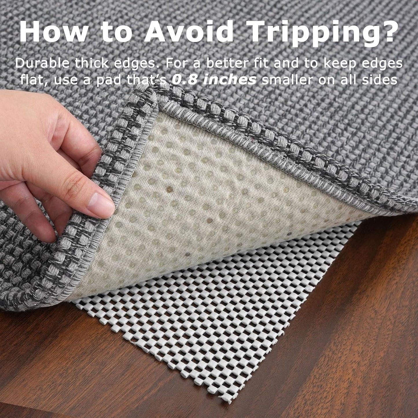 KOZYFLY Washable Area Rug 5x7 ft Rubber Backed Non Slip Rugs for Living Room Braided Cotton Bedroom Rug Woven Office Rugs Indoor Floor Carpets for Dining Bedroom Living Room, Grey/Dark Grey