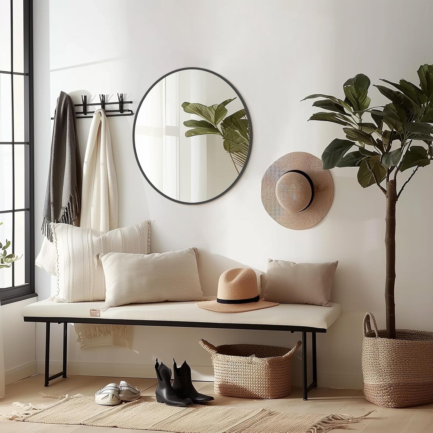 WallBeyond Round Wall Mirror 20 inch Black Circle Mirror for Bathroom with Metal Framed, Round Black Mirror for Wall Decor, Vanity, Entryway Living Room