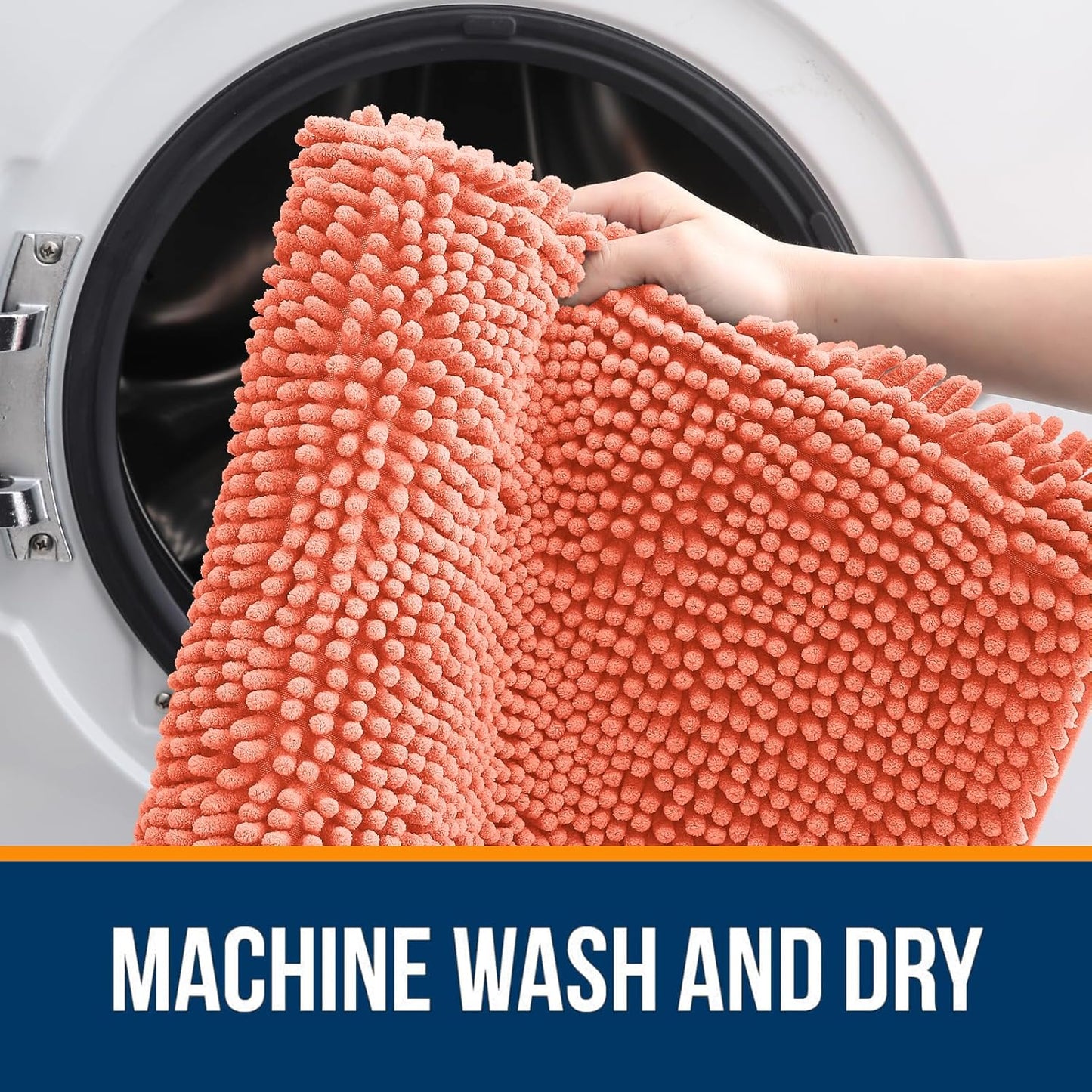 OLANLY Bathroom Rugs Sets 3 Piece, Soft Absorbent Chenille Bath Mats and U-Shaped Contour Toilet Rug, Quick Dry, Home Decor Accessories, Bath Mat Set for Bathroom (47"x20"+24"x16"+24"x20", Coral)