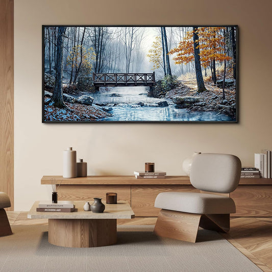 yiijeah Extra Large Living Room Wall Art - Modern Wall Decor for Bedroom Office Decor Mountain Forest Landscapes Village Bridge Painting Framed Canvas Prints Ready to Hang Wall Pictures Home Decor